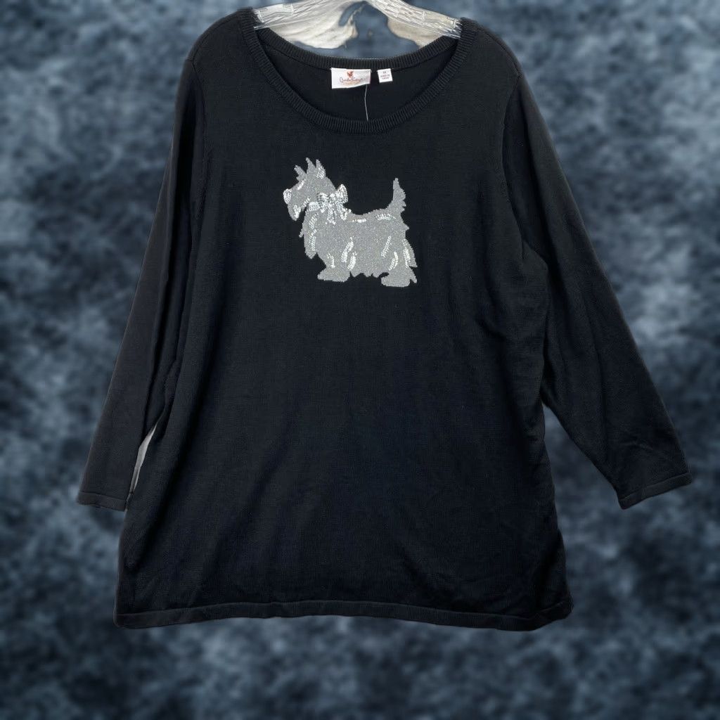 Quacker Factory VINTAGE Quacker Factory Sweater Shirt 1X Black Scottie Dog Sequin Embroidered NWT Easter Spring 90s Women Mens Size XL / US 12-14 / IT 48-50 - 1 Thumbnail