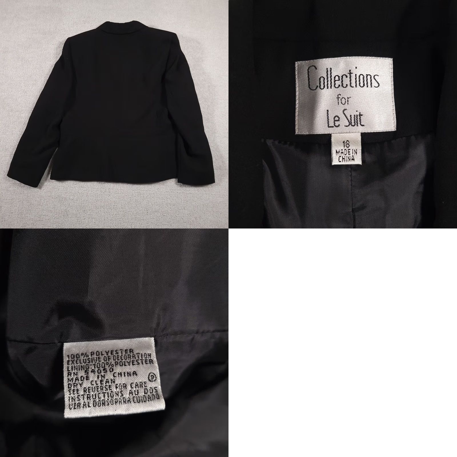 Vintage Le Suit Blazer Jacket Women 16 Black Shoulder Pads Three Button Lined Beaded Size XXL / US 16-18 / IT 52-54 - 9 Thumbnail