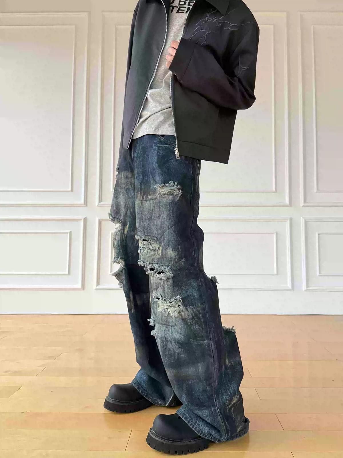 Japanese Brand Ripped Painted Baggy Wide Leg Denim Jeans Size US 30 / EU 46 - 3 Thumbnail