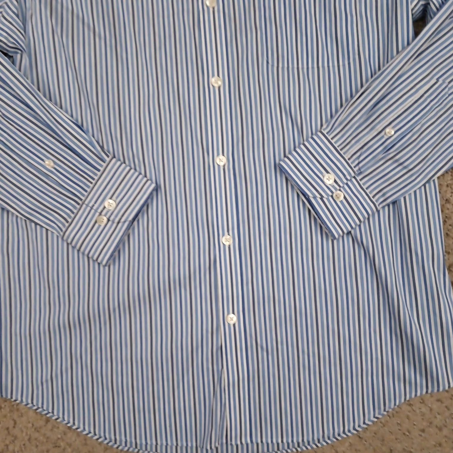Van Heusen Van Heusen Shirt Mens Medium Blue Striped Long Sleeve Button-Up Cotton Blend Shirt Mens Blue Striped Button-Up Size US M / EU 48-50 / 2 - 4 Thumbnail