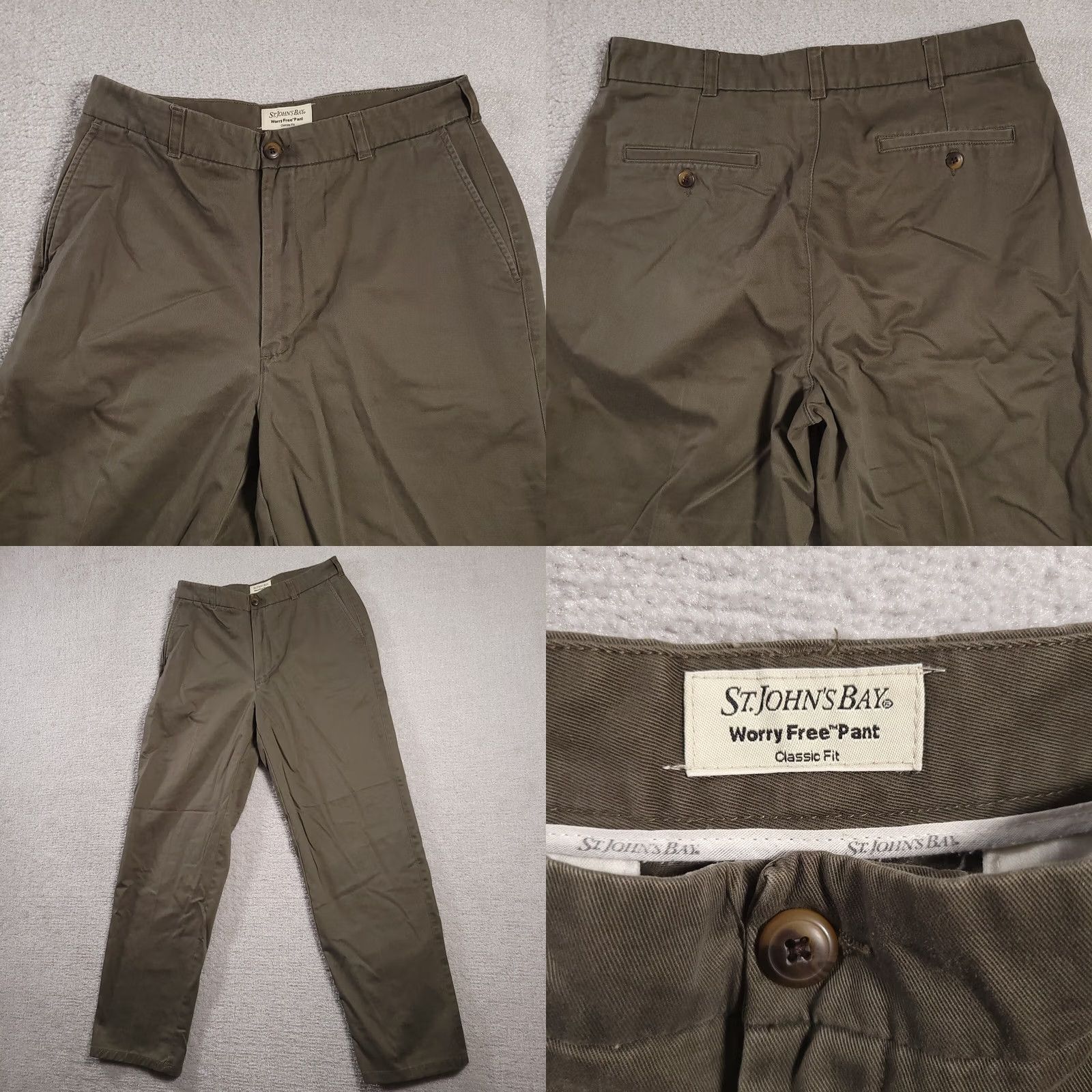 Vintage St John Bay Worry Free Classic Fit Pants Beige Khaki 33x32 Mens Casual Business Travel 30.5in Inseam Tapered Chino Cotton Twill Regular Slim/Fit? Size US 33 - 8 Thumbnail