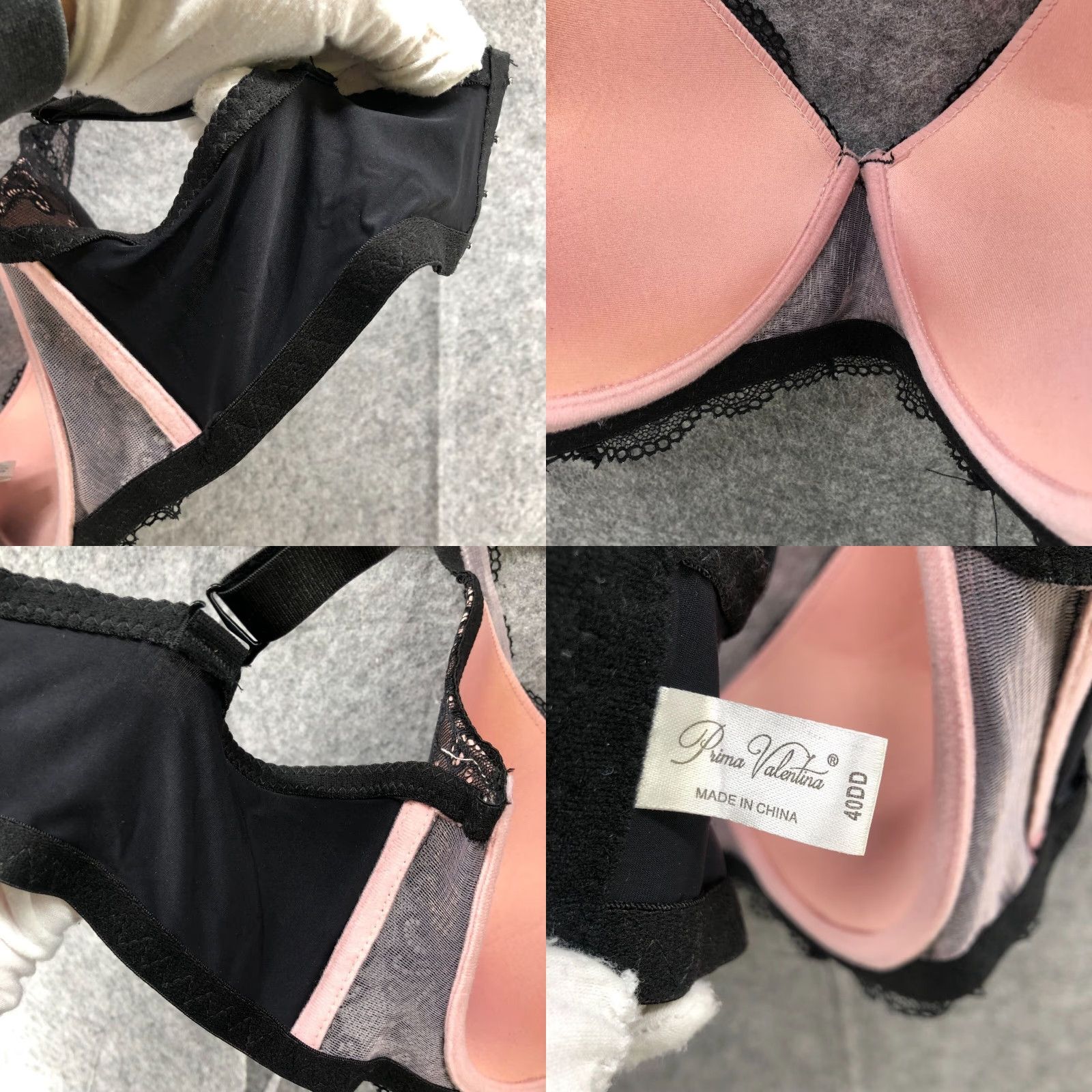 Vintage Prima Valentina Plunge Bra Lace Layer Black Blush Pink 40DD Racerback Lined Underwired T-Shirt Bra Womens Size ONE SIZE - 8 Thumbnail