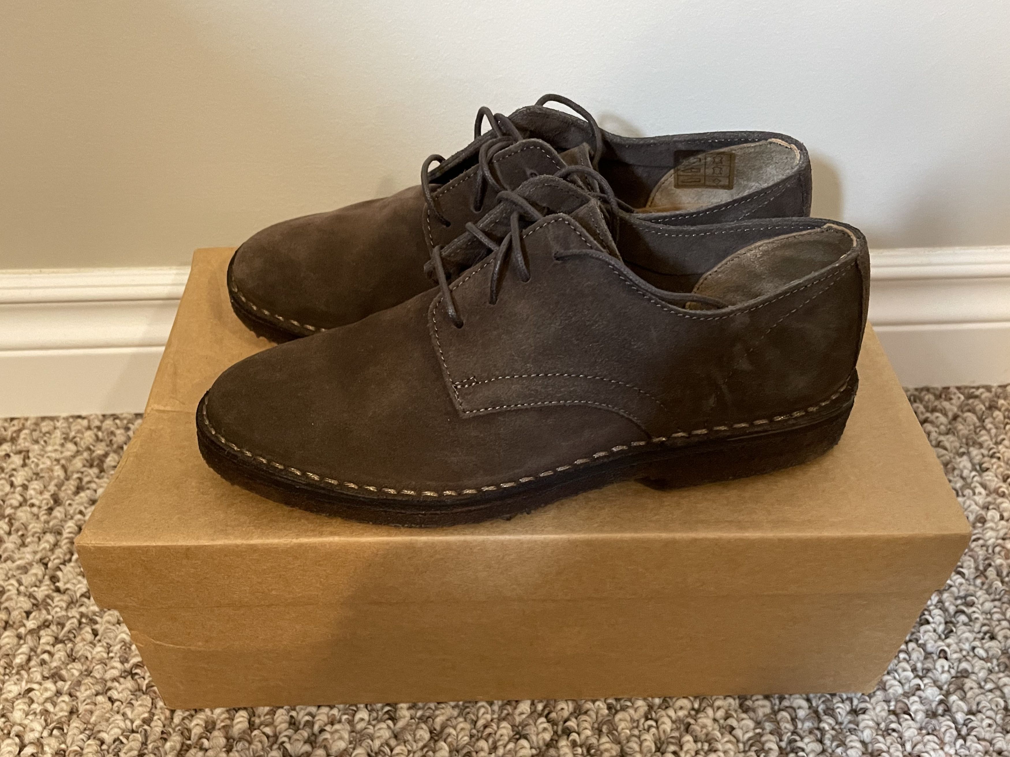 image of Drakes Wayford Plain Toe Derby Suede Shoe in Dark Brown, Men's (Size 7)