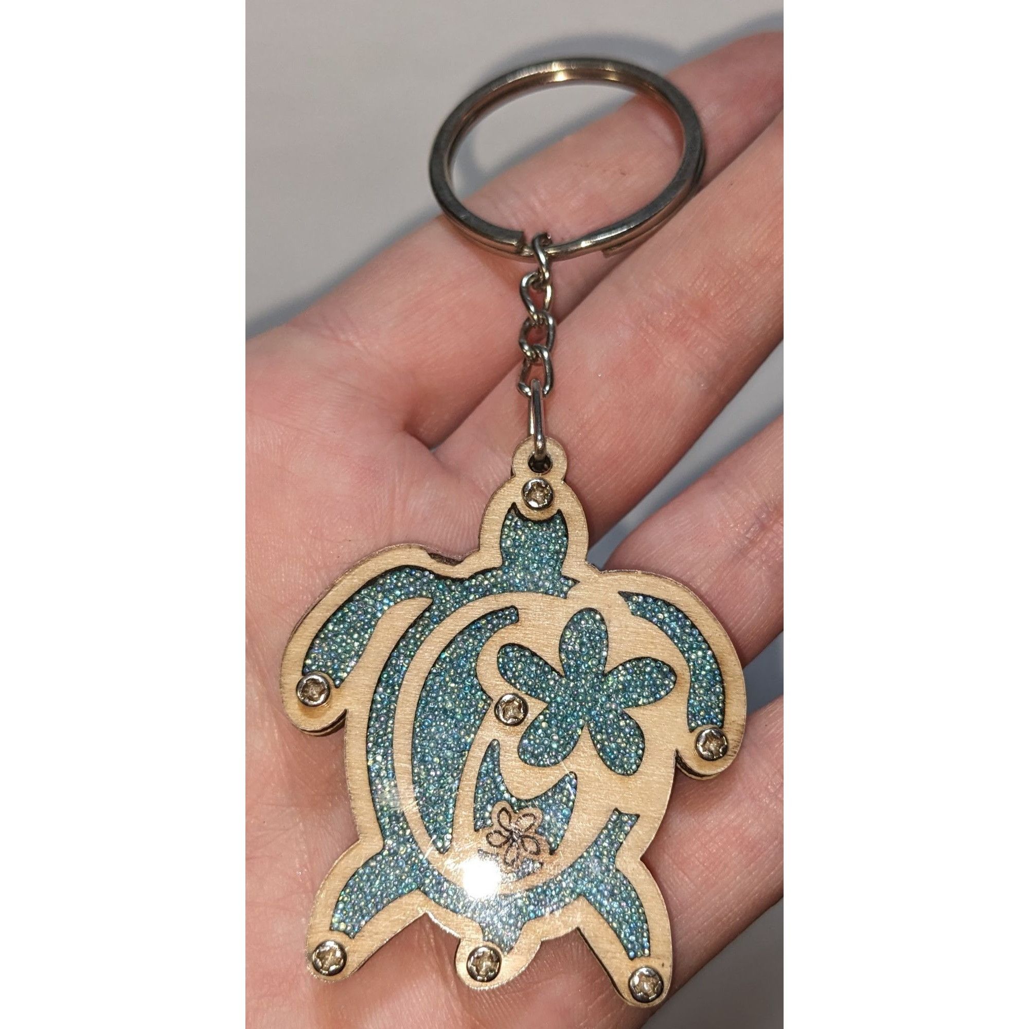 Other Hawaiian Wooden Turtle Keychain With Glass Beads & Island Ma Size ONE SIZE - 1 Thumbnail