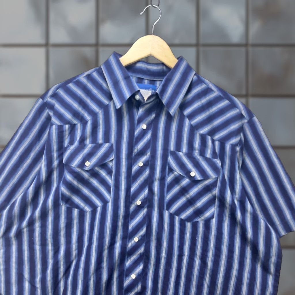 Wrangler VINTAGE Wrangler Pearl Snap Button-Up Short Sleeve Striped Shirt 1X Western Size US XL / EU 56 / 4 - 1 Thumbnail
