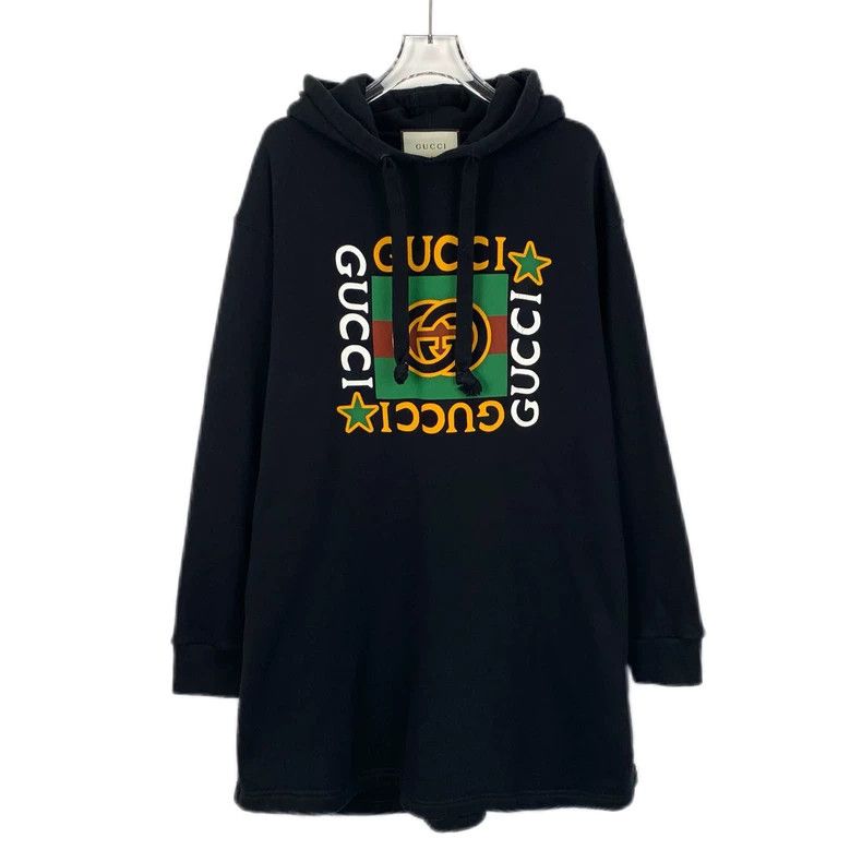 Gucci GucciBlack logo printed cotton hooded drawstring long sweat Size US S / EU 44-46 / 1 - 1 Thumbnail