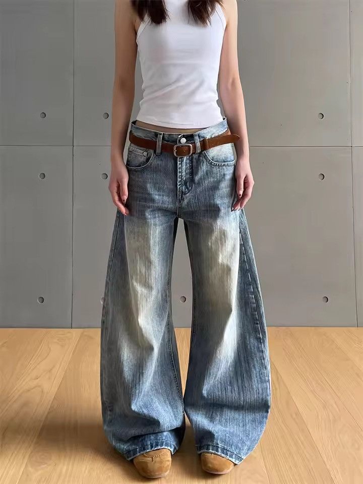 Jean Faded Blue Wide-Leg Jeans -Streetwear & Casual Style Size 27" / US 4 / IT 40 - 5 Thumbnail