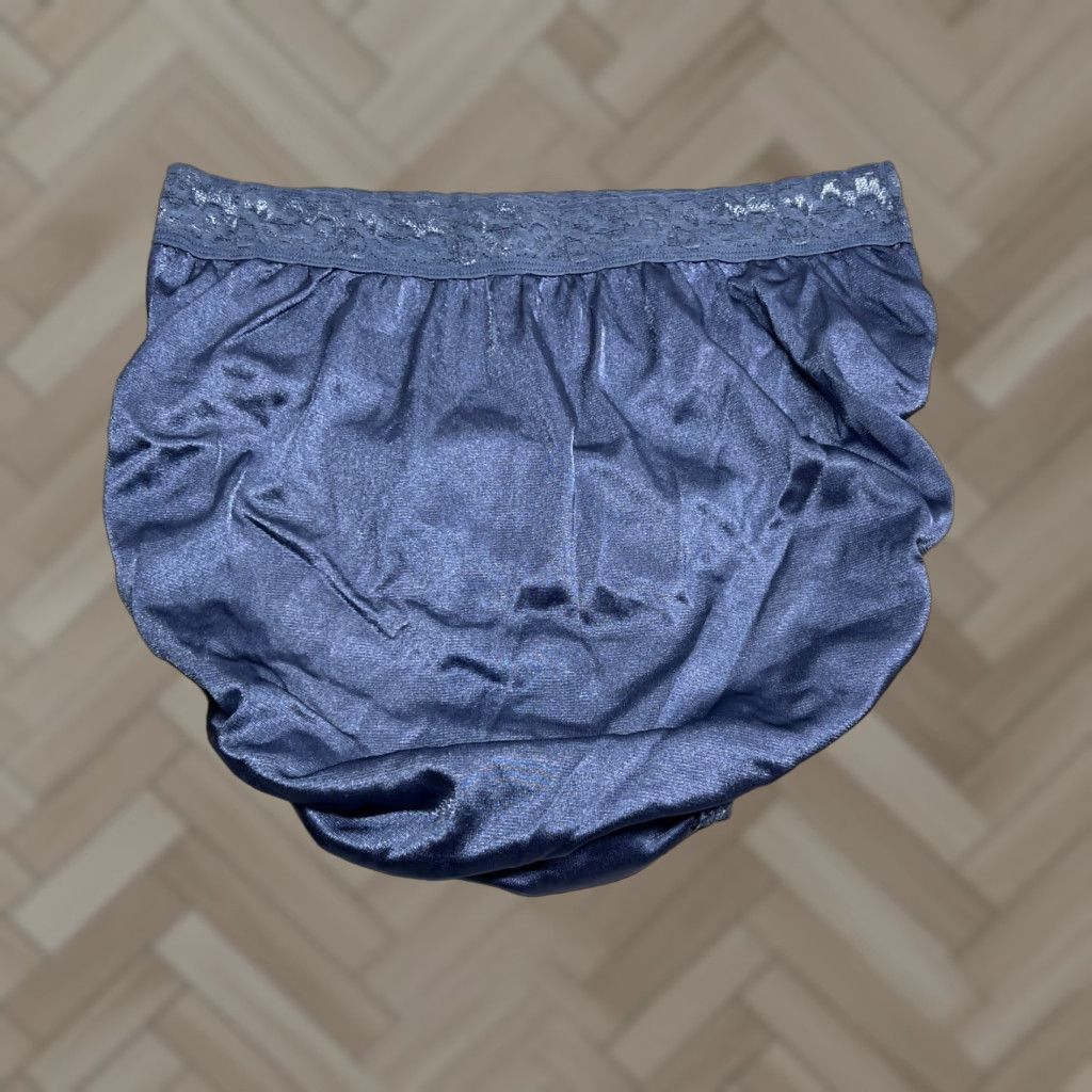 Vintage Hanes Blue Panties 8 Lingerie Nylon Silk Lace Trim Sheer Granny Panties Nightwear Eveningwear, Women's (Size 30)