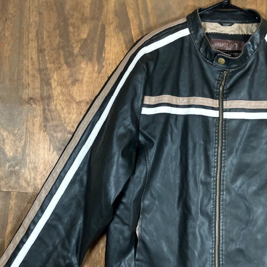 Vintage Whispering Smith Mens Jacket Black Stripes Full Zip Faux Leather Motorcycle XL Jacket Size US XL / EU 56 / 4 - 4 Thumbnail