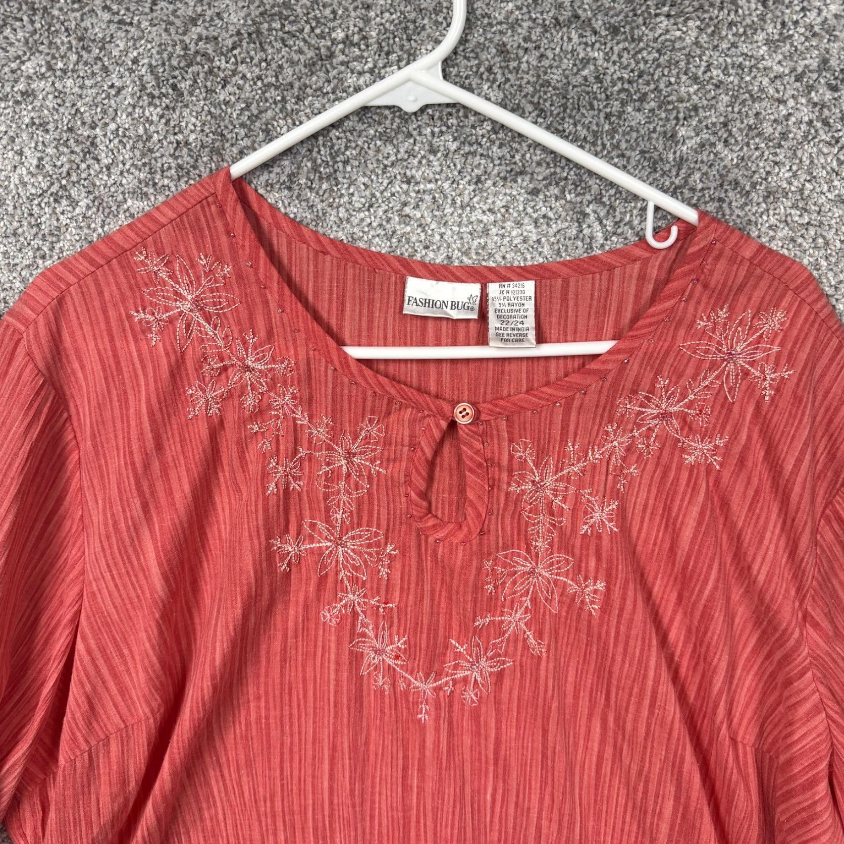 Vintage VINTAGE Fashion Bug Blouse 22/24 Plus Coral Embroidered Tunic 3/4 Sleeve Pink Boho Cottagecore Women Mens Girlsոշ Size 3XL / US 20-22 - 3 Thumbnail