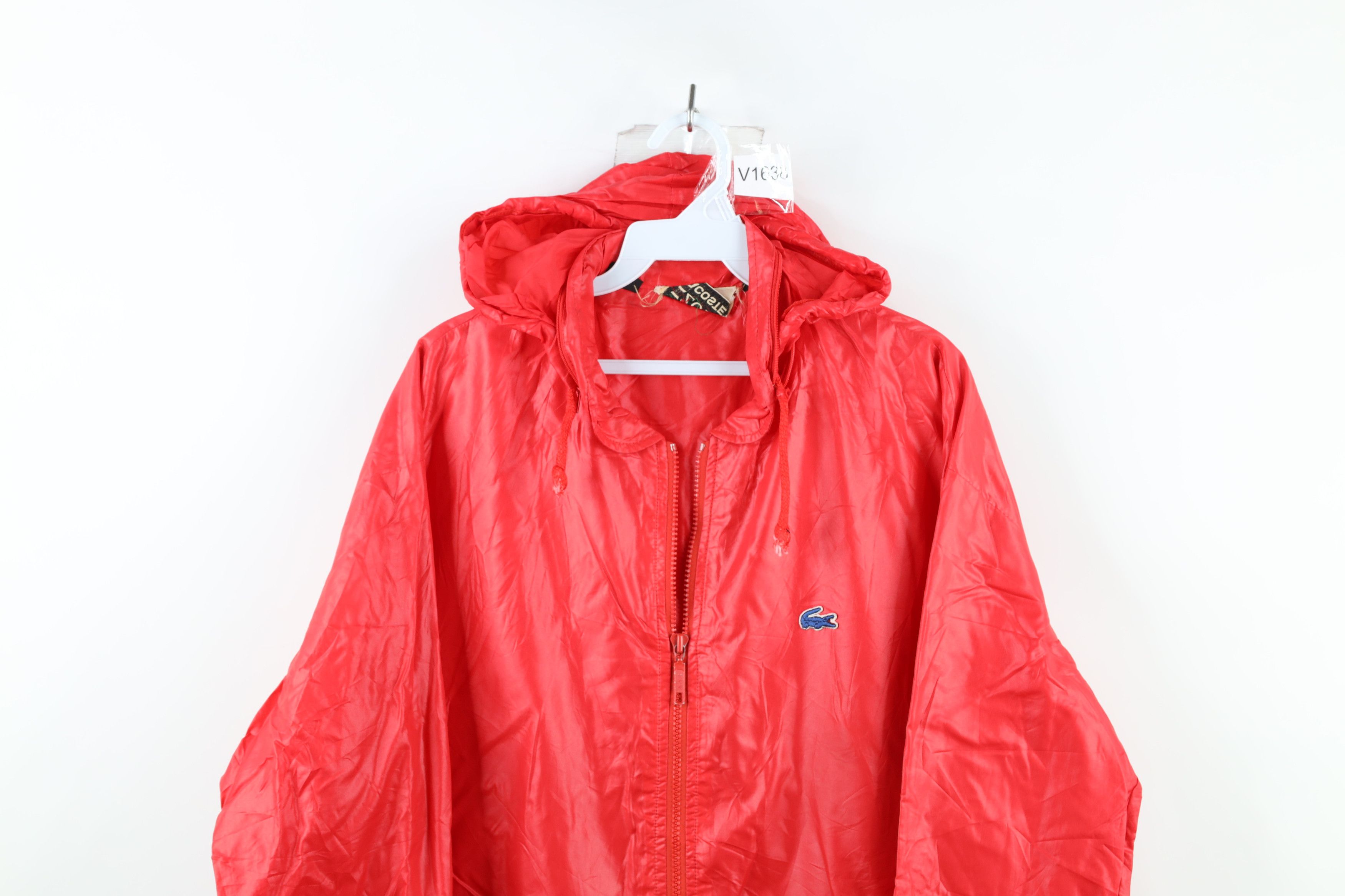Vintage 80s Izod Lacoste Logo Full Zip Hooded Jacket Red - Main Image