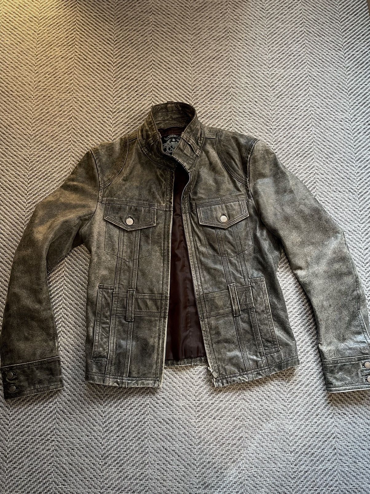 image of Tornado Mart Vintage Goat Skin Pale Leather Jacket in Grey, Women's (Size Medium)