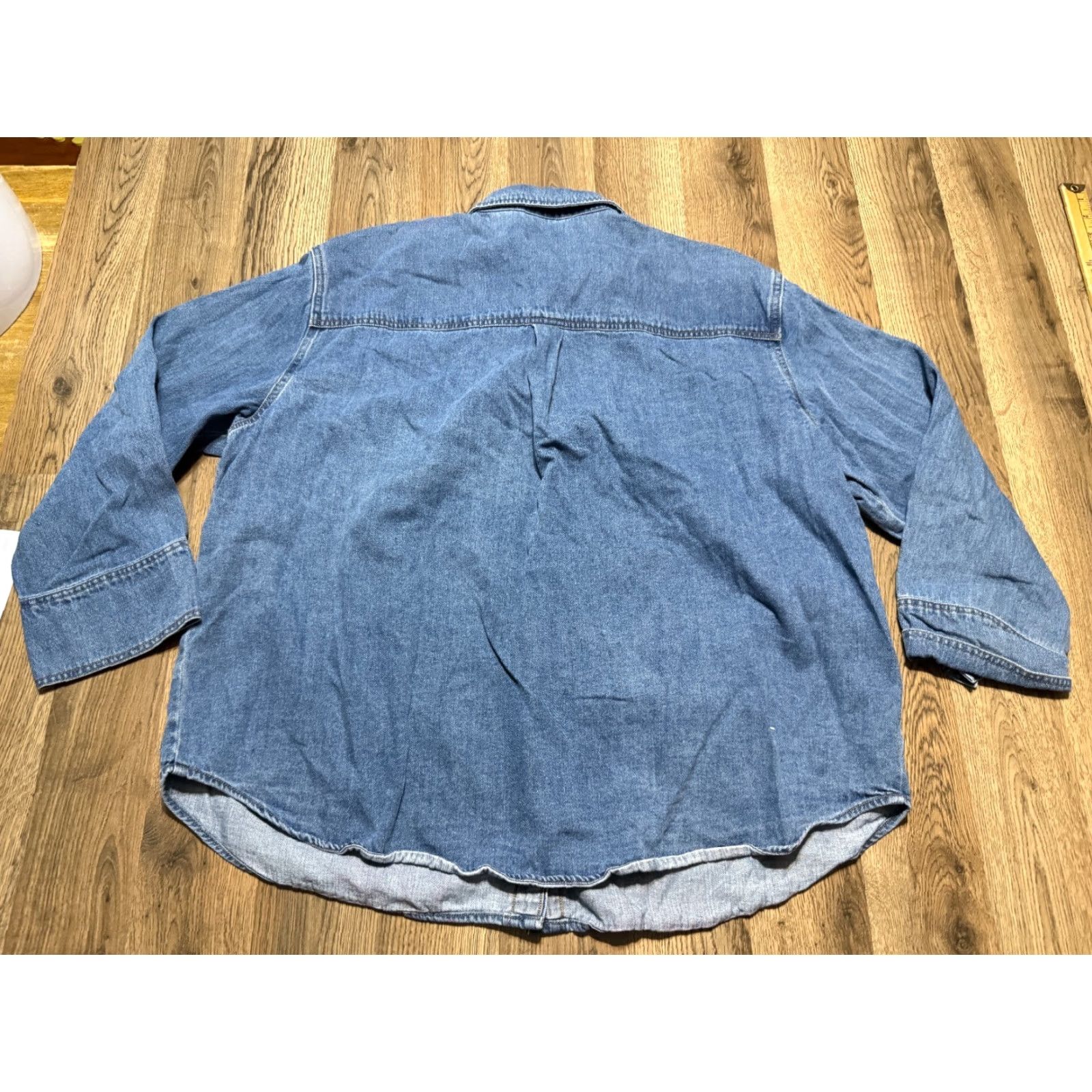 Vintage Future Collective Jean Jacket Men Size Large Blue Denim Button Up Pockets Size US 33 - 2 Thumbnail
