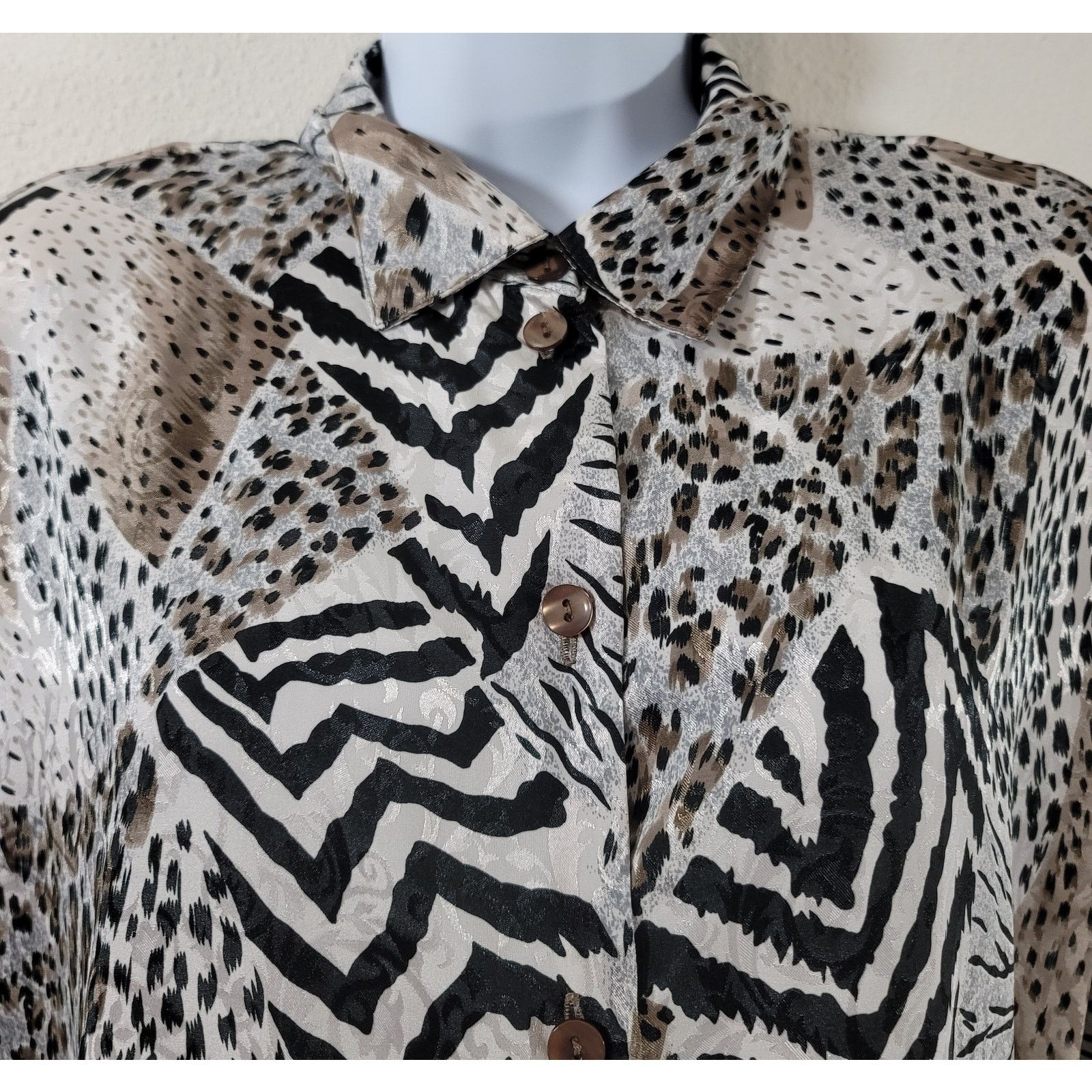 Other Tan Jay Gold Black White Multi Animal Print Button Up Top 16 Size XXL / US 16-18 / IT 52-54 - 5 Thumbnail