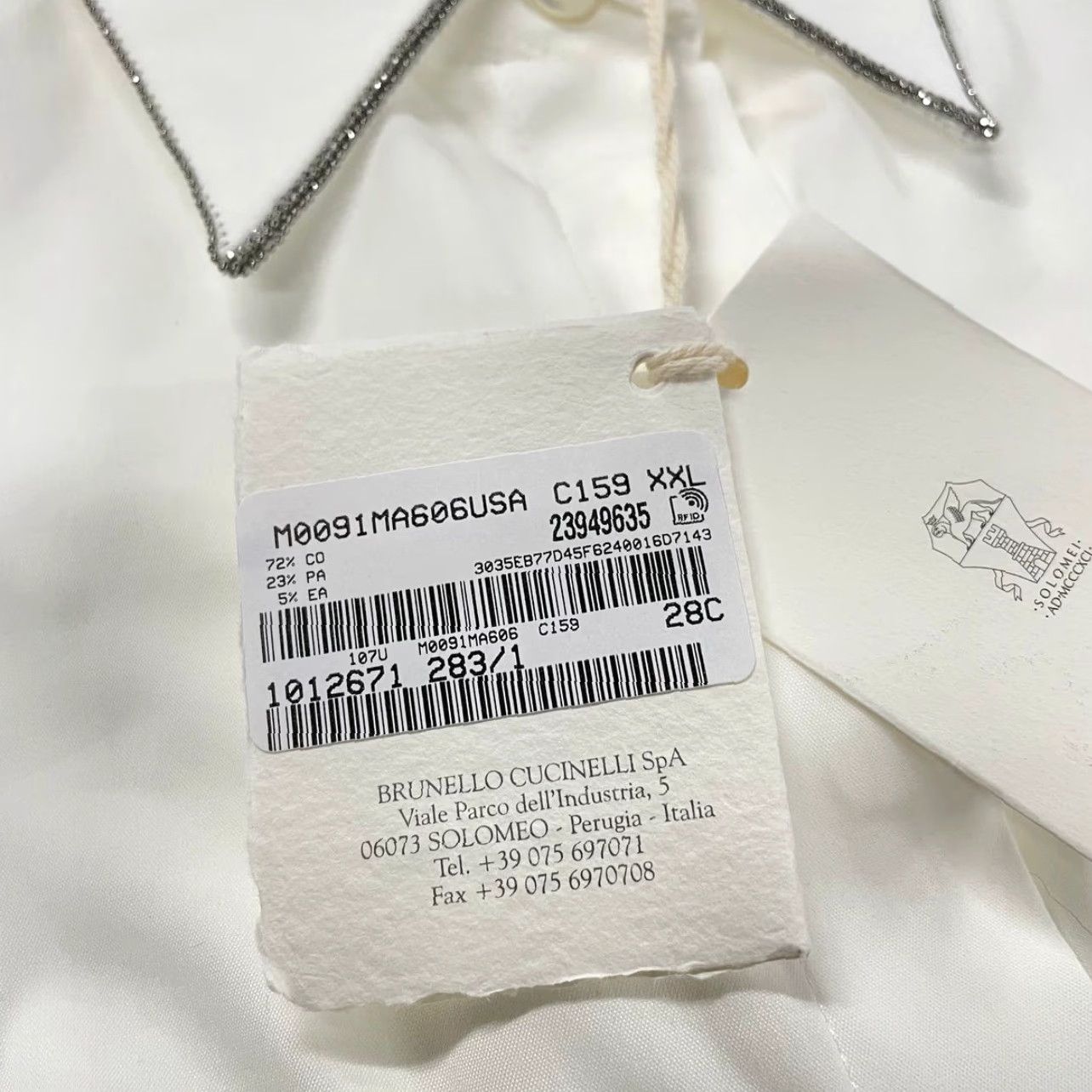 BRUNELLO CUCINELLI Shirt Womens 2XL White Stretch Cotton Poplin Button-Up Collared Long Sleeve