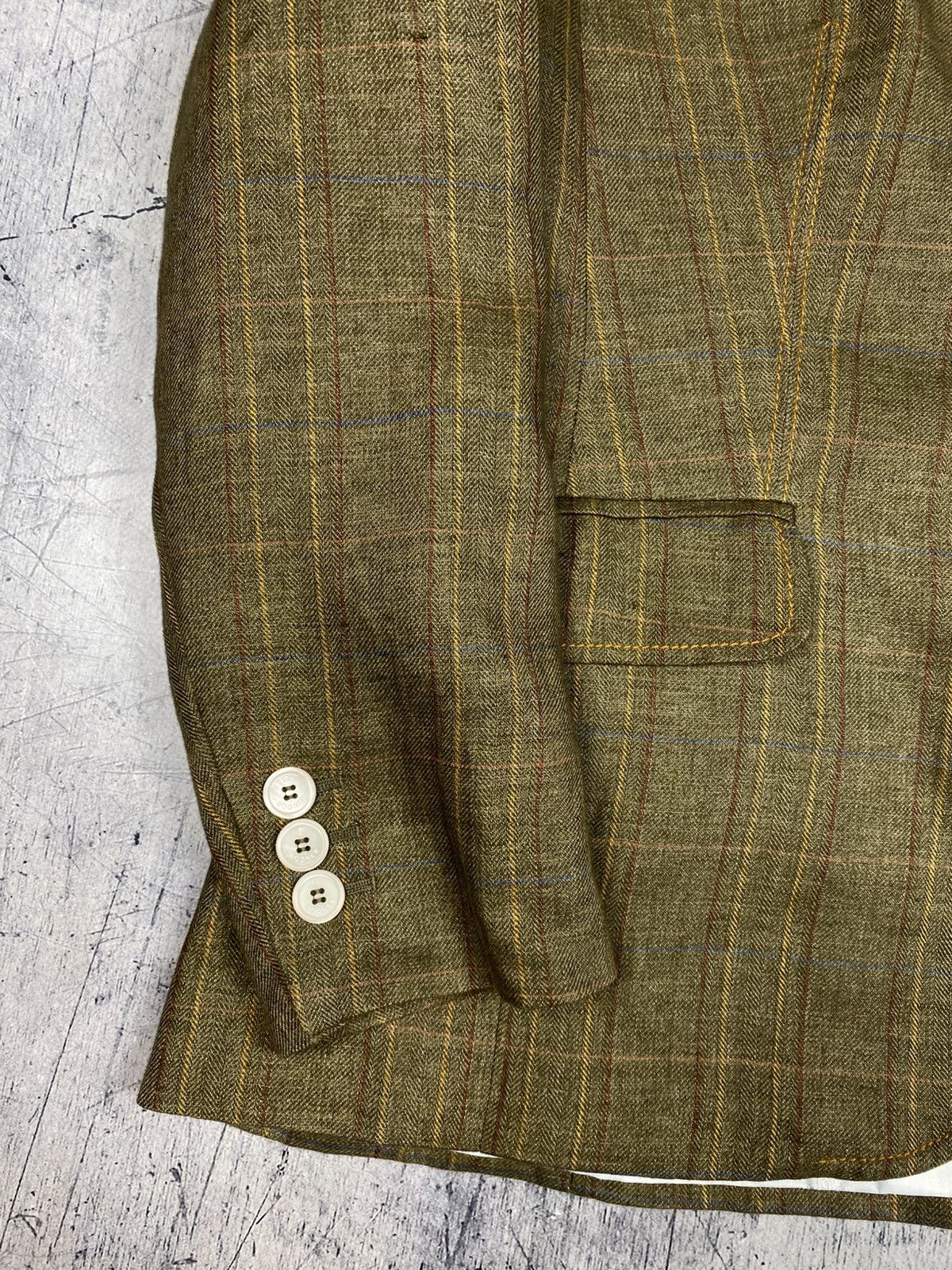 Bogner Bogner Women Olive Linen Silk Blazer Plaid Tailored Jacket Size XL / US 12-14 / IT 48-50 - 7 Thumbnail