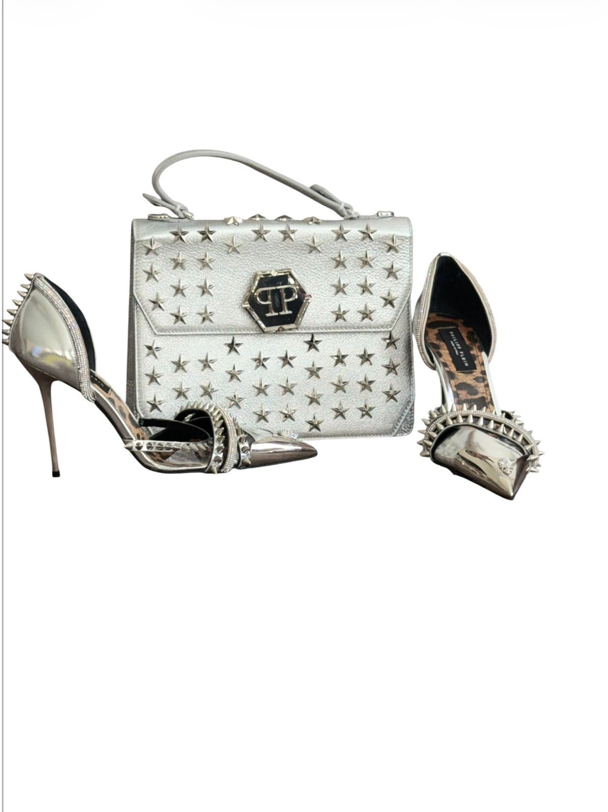 Philipp Plein Philipp Plein Mirror Leather & Suede Decolette Heels-Size37 Size US 7 / IT 37 - 7 Thumbnail