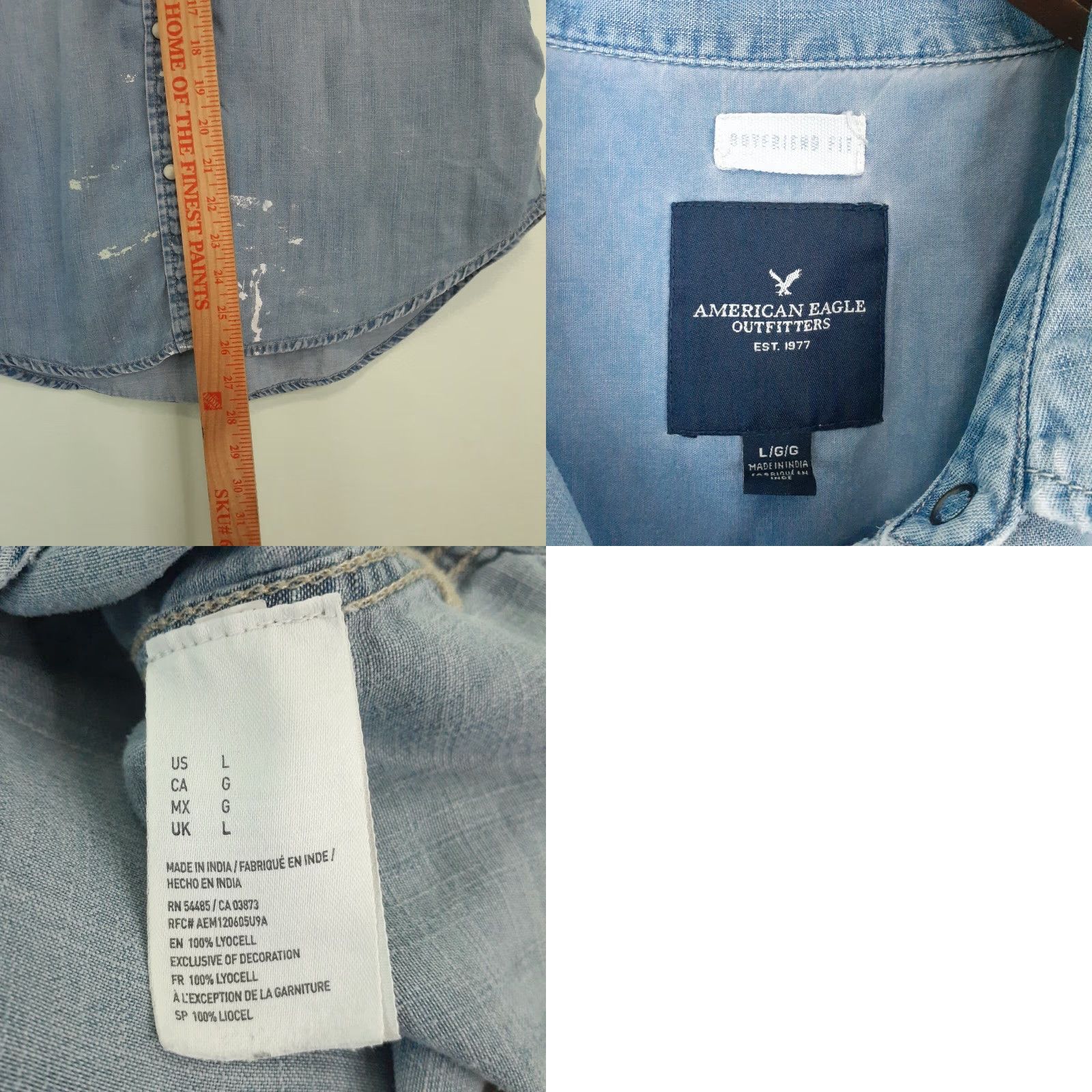 American Eagle Outfitters VINTAGE Chambray Cut Off Shirt Vest Quilt Patches Pearl Snap Paint Splatter L Size L / US 10 / IT 46 - 9 Thumbnail