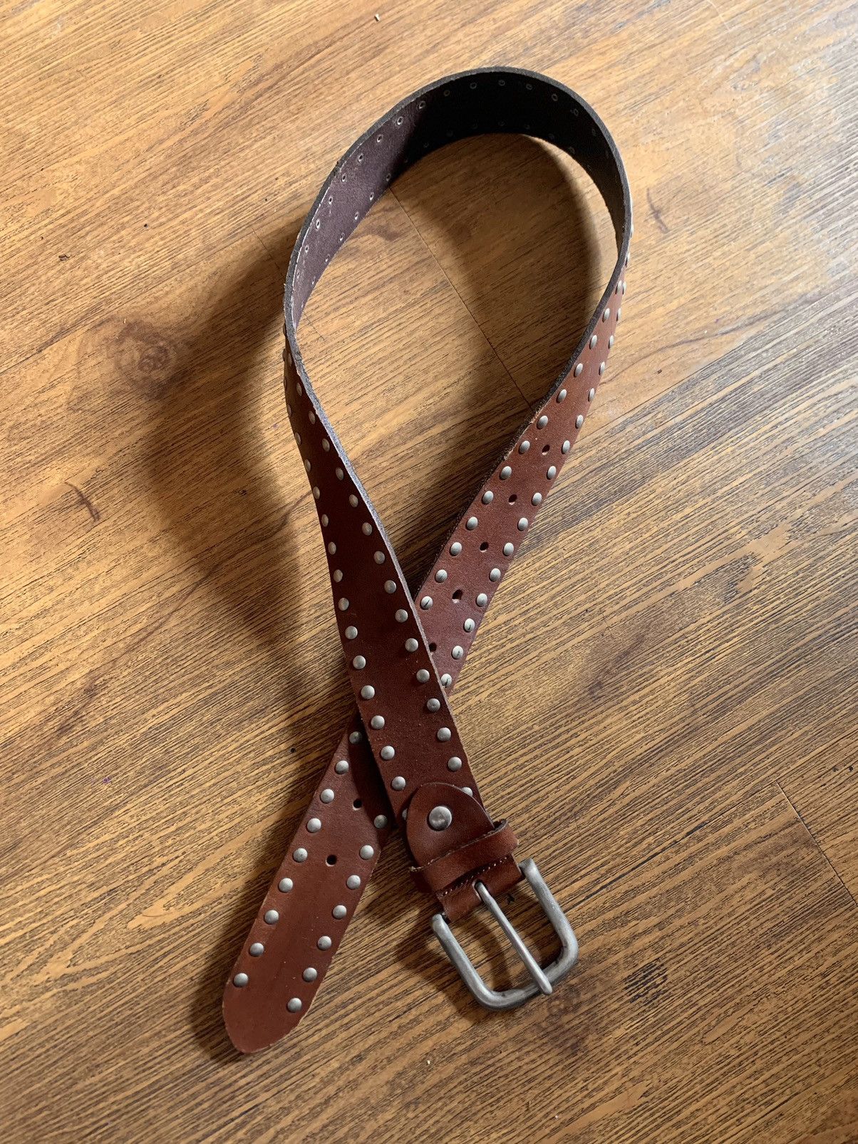 Designer × Genuine Leather × Japanese Brand Brown leather studded belt Size ONE SIZE - 1 Thumbnail