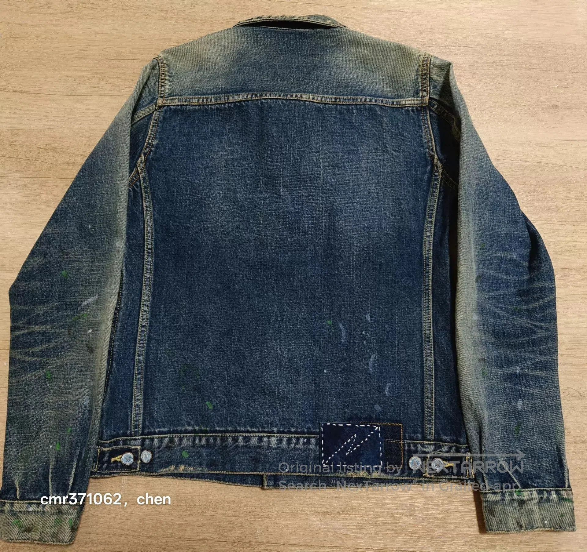Visvim Blue Denim Jacket with Paint Splatters and Striped Sleeves. Size US M / EU 48-50 / 2 - 6 Thumbnail