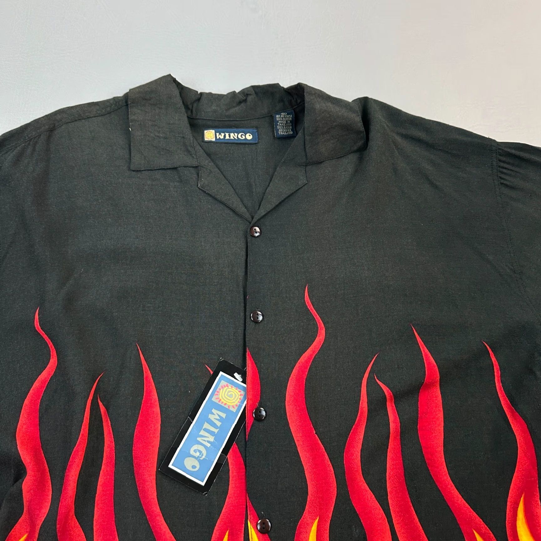 Vintage VINTAGE Wingo Shirt Mens XL Black All Over Flame Print Short Sleeve Camp Y2K Size US XL / EU 56 / 4 - 2 Thumbnail