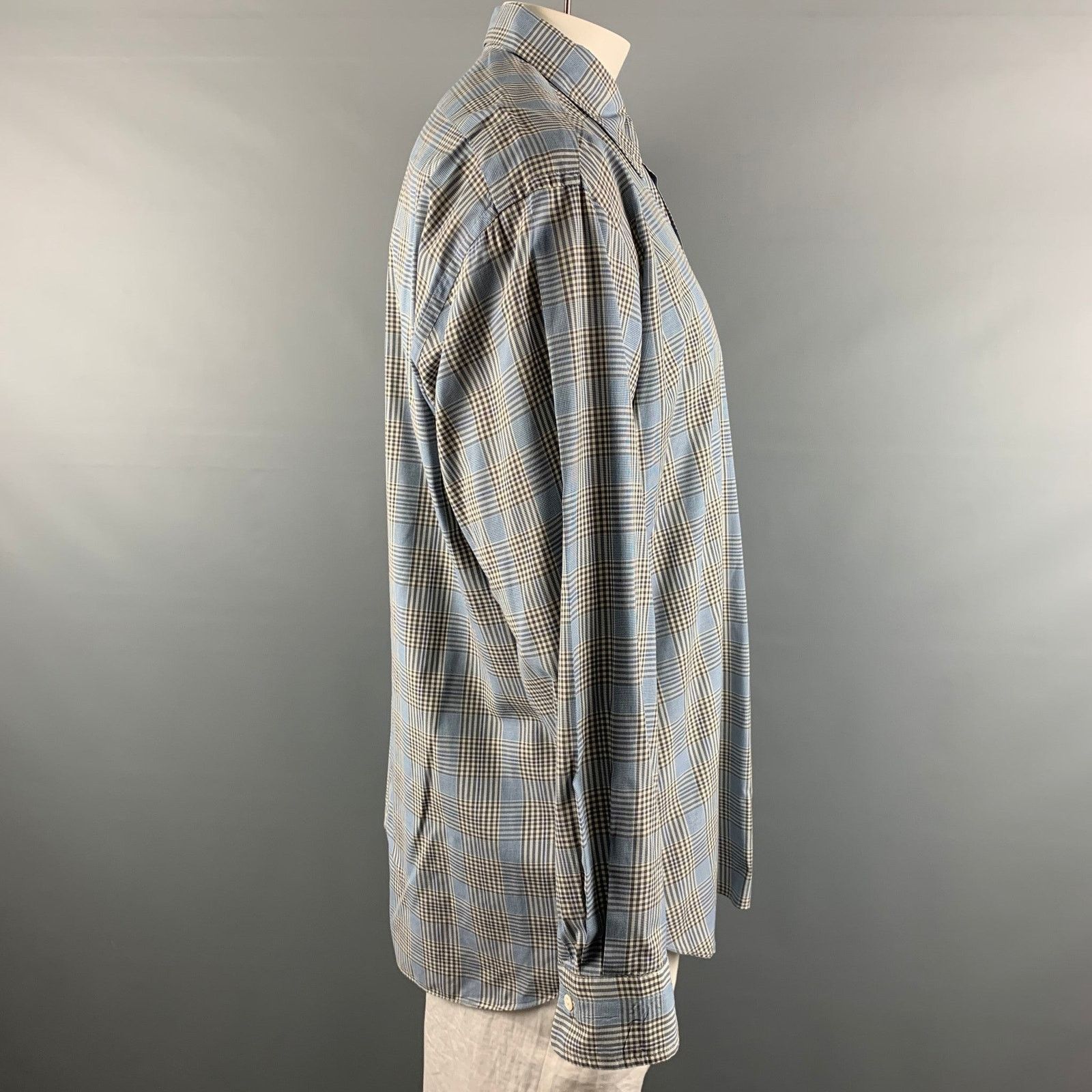 Faconnable FACONNABLE Blue Grey Glenplaid One pocket Long Sleeve Shirt Size US XXL / EU 58 / 5 - 3 Thumbnail