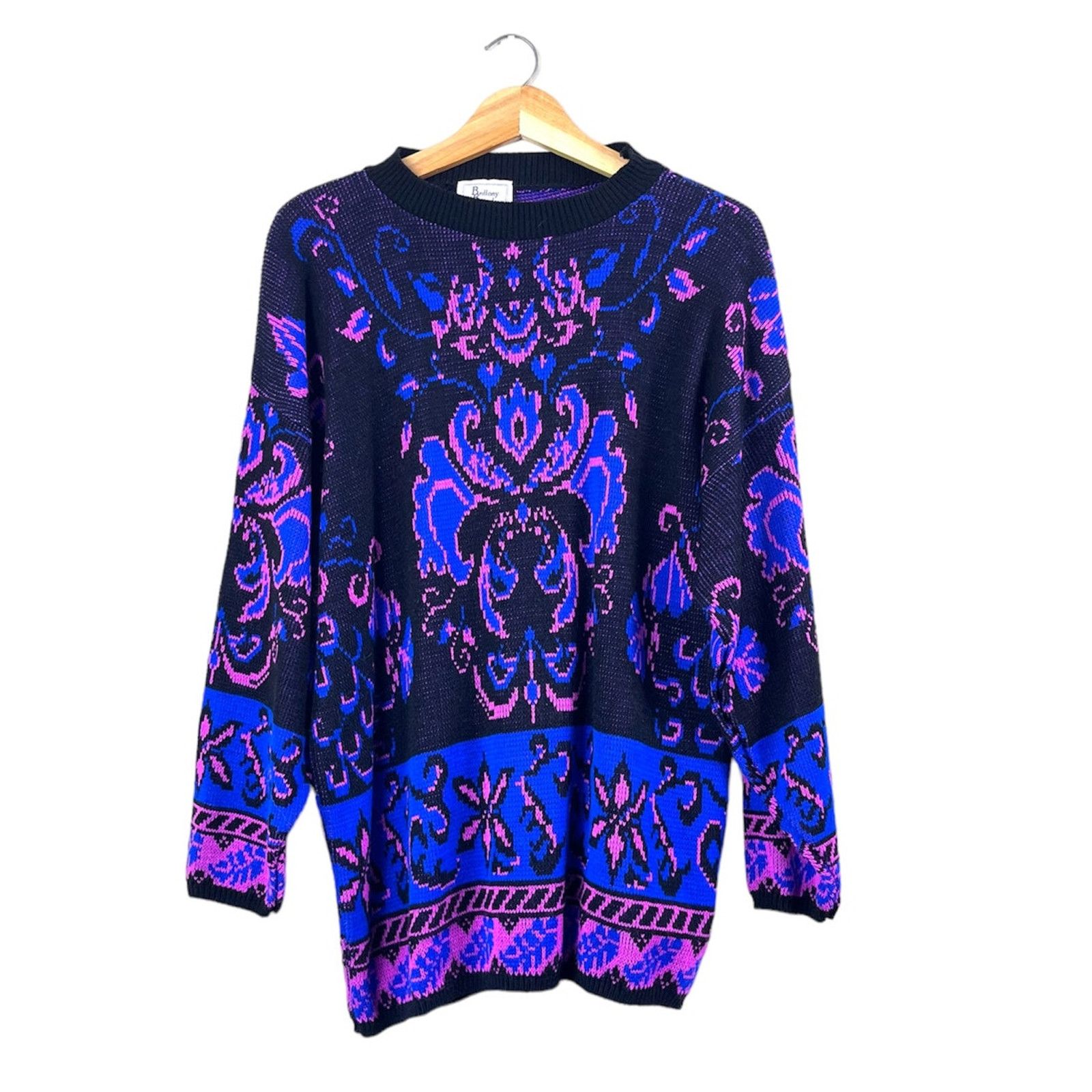Vintage Women's Vintage Purple and Black Sweater M Size M / US 6-8 / IT 42-44 - 1 Thumbnail