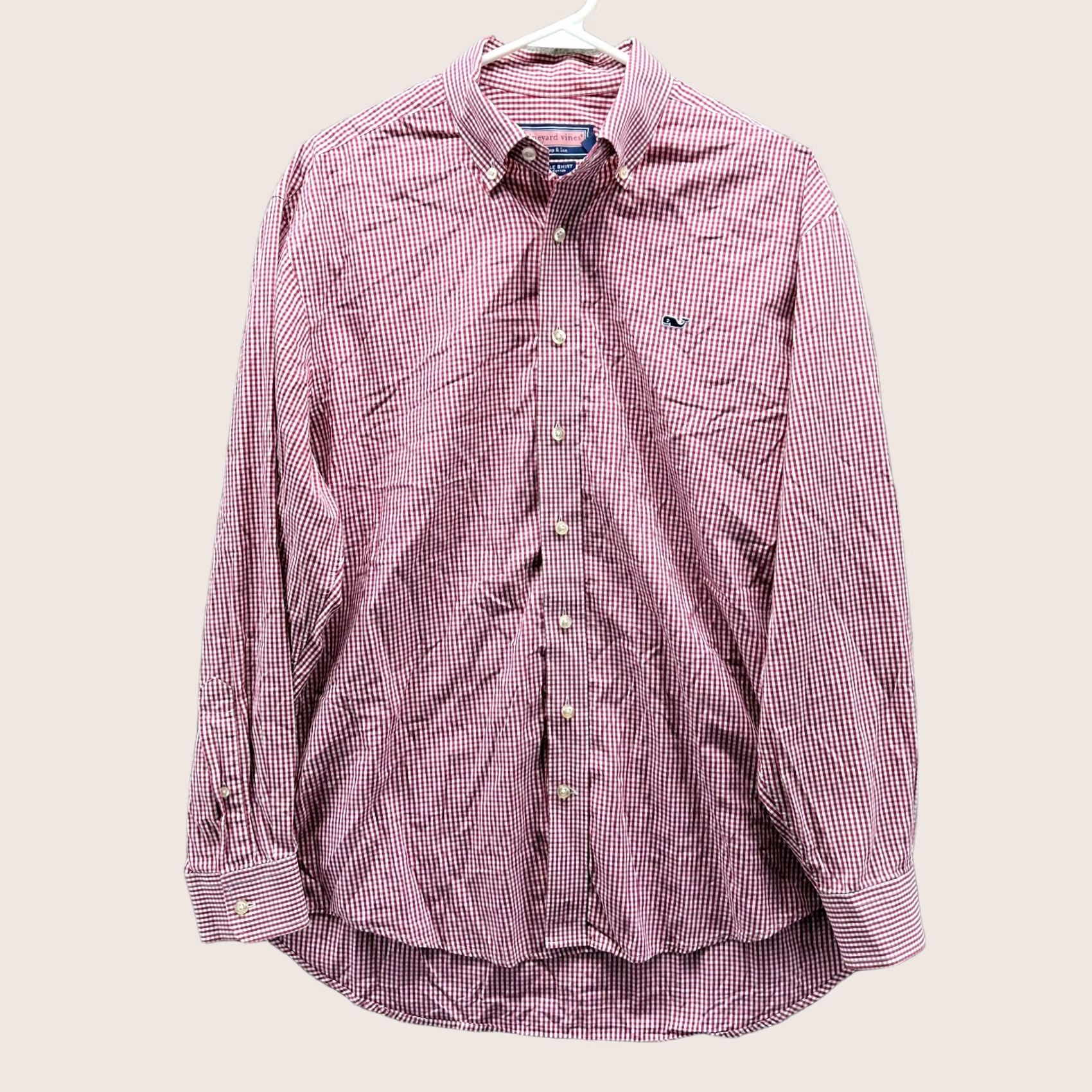 Vineyard Vines Vineyard Vines Shirt Mens M Red Button-Up Whale Preppy Check Gingham | Button-Down Collar | Long Sleeve | Cotton | Classic Fit - Vintage Size 40R - 1 Thumbnail