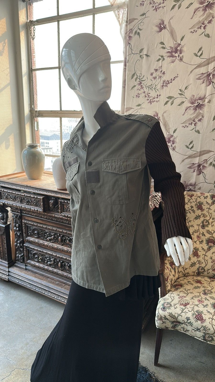 Other Military green Cotton Knit Sleeves Jacket Embellished Size M / US 6-8 / IT 42-44 - 12 Thumbnail