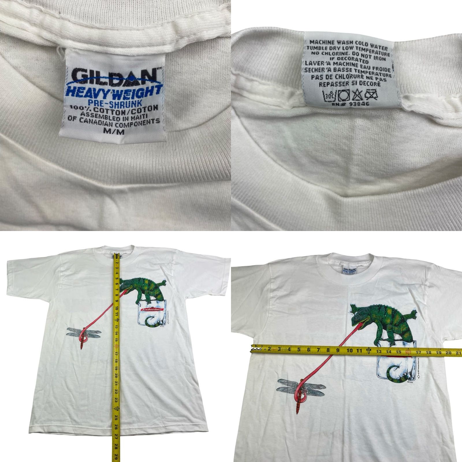 Gildan VINTAGE Budweiser We Could've Been Huge! Frogs Iguana T-Shirt White Medium Mens Graphic Tee 1990s 90s Logo Double-Sided Size US M / EU 48-50 / 2 - 8 Thumbnail