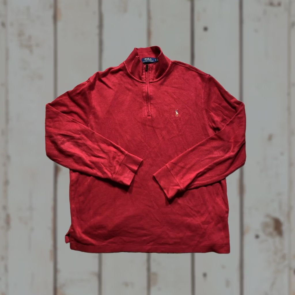 Polo Ralph Lauren Polo Ralph Lauren Sweater Mens Large Red Estate Rib Quarter Zip Knit Pullover Size US L / EU 52-54 / 3 - 1 Thumbnail