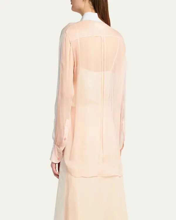 Marni o1w1db11125 Bicolor Classic Long-Sleeve Silk Shirt in White Size M / US 6-8 / IT 42-44 - 4 Thumbnail