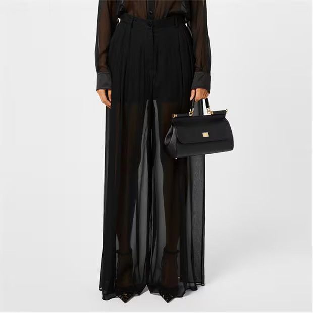 Dolce & Gabbana o1g2r1mq1024 Chiffon Wide Leg Trousers in Nero Size 29" - 3 Thumbnail