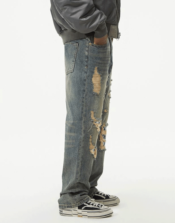 Japanese Brand × Jean American street trend hiphop casual straight ripped jeans Size US 32 / EU 48 - 5 Thumbnail