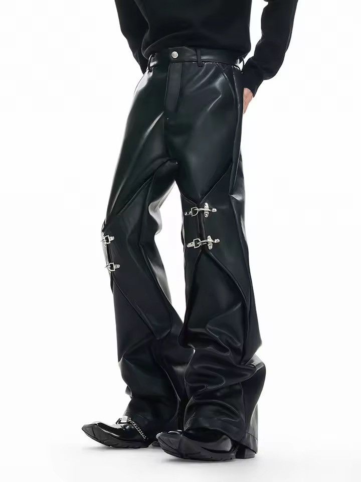 Jean Long Black Pu Leather Straight Pants Size US 29 - 9 Thumbnail