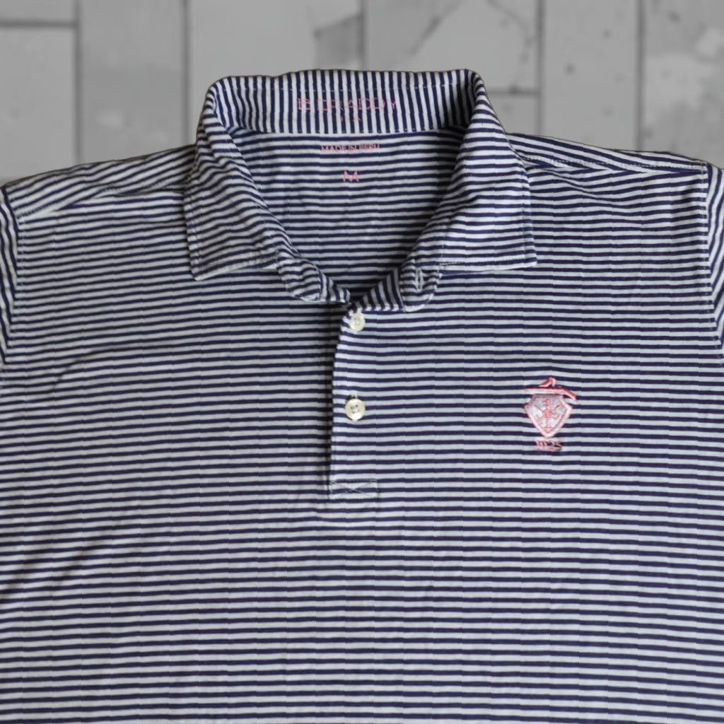 B Draddy Polo Shirt M Blue Striped Embroidered Club Pima Cotton Shirt Mens Polo Embroidered Camargo Casual Golf Short Sleeve Collared Button