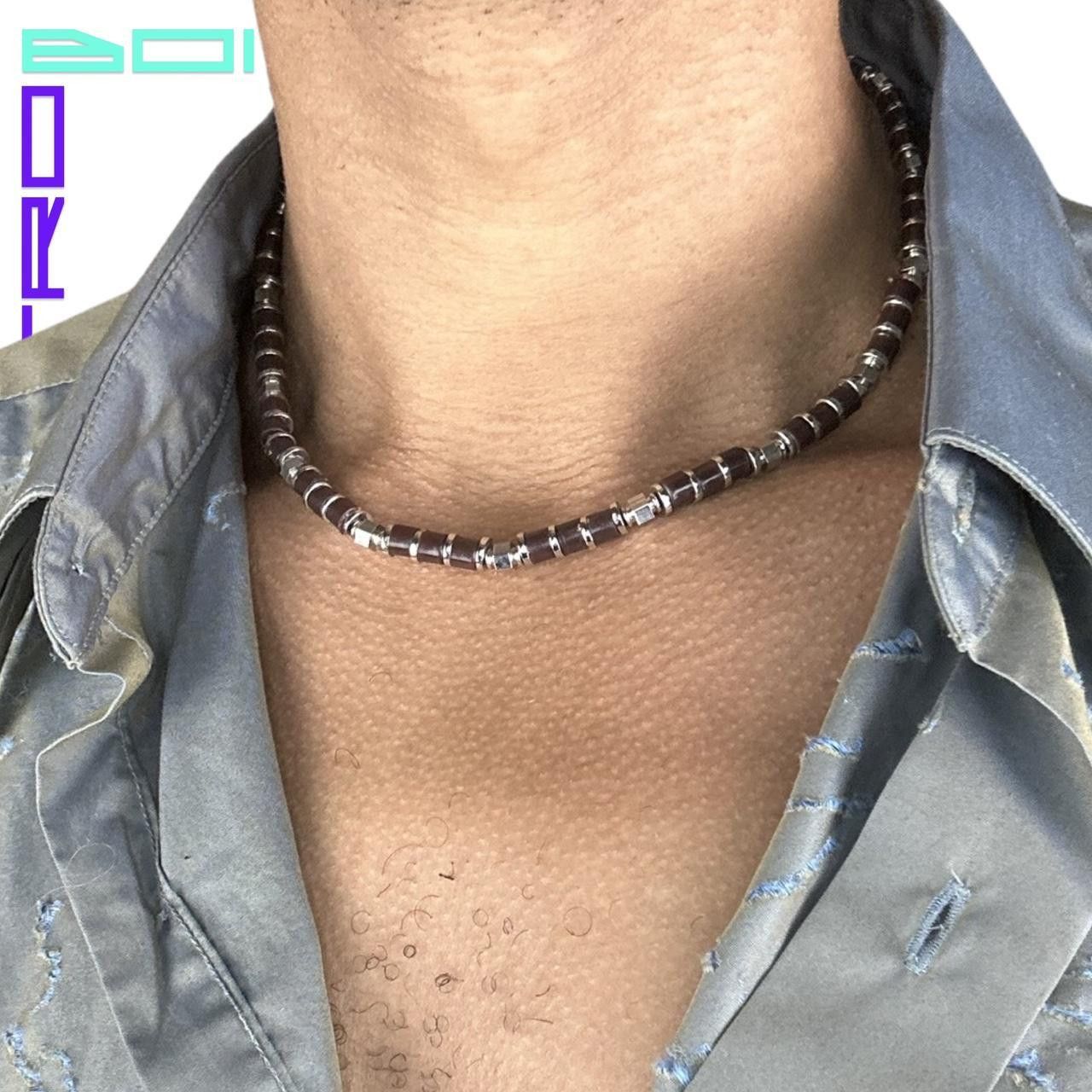 Jewelry Vintage Y2K Silver and Brown Beaded Metal Necklace Size ONE SIZE - 1 Thumbnail