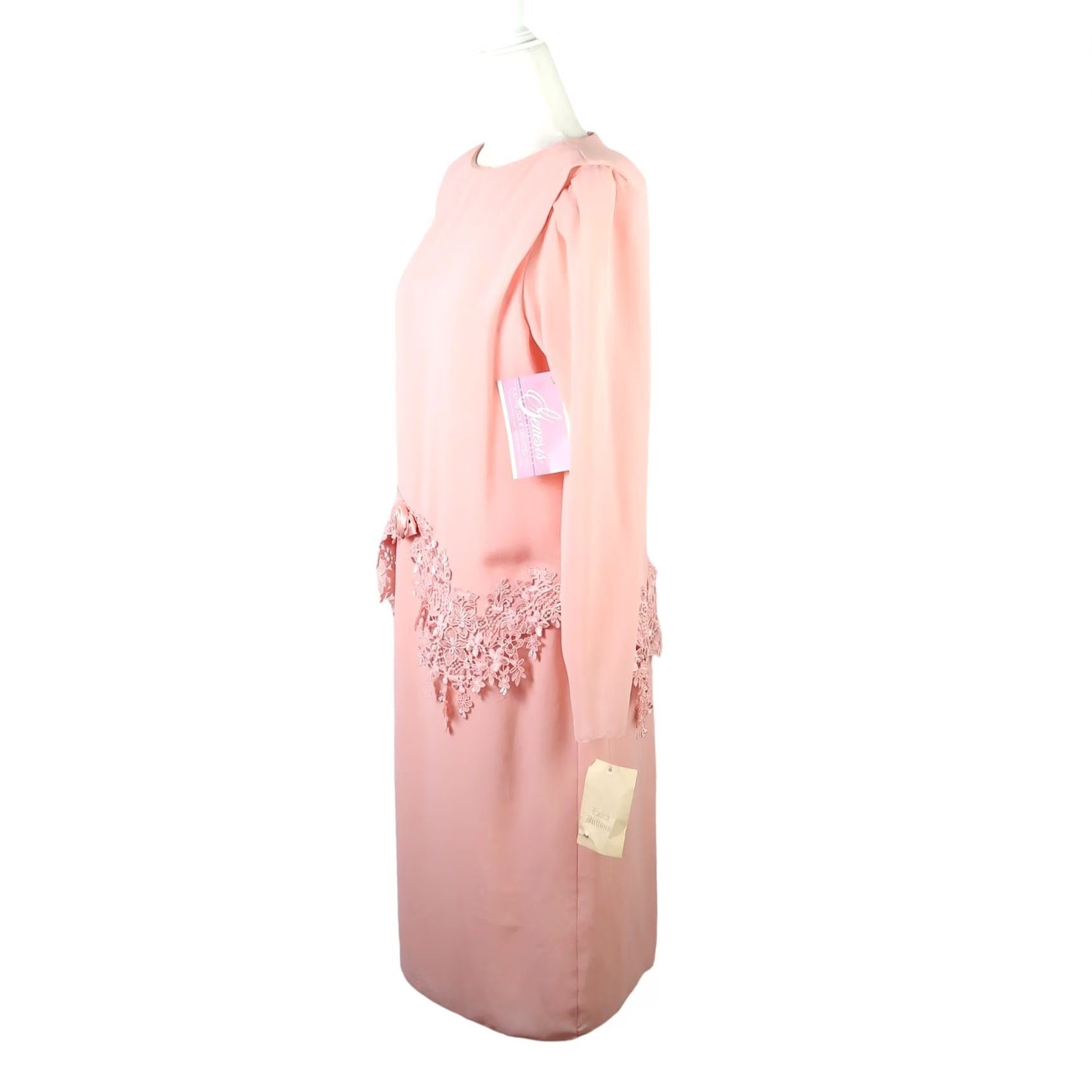 Pinko VINTAGE 80s Ursula Pink Long Sleeve Midi Party Dress Sheath 8 Girls Womens Bohemian Light Pink Satin Polyester Size M / US 6-8 / IT 42-44 - 3 Thumbnail