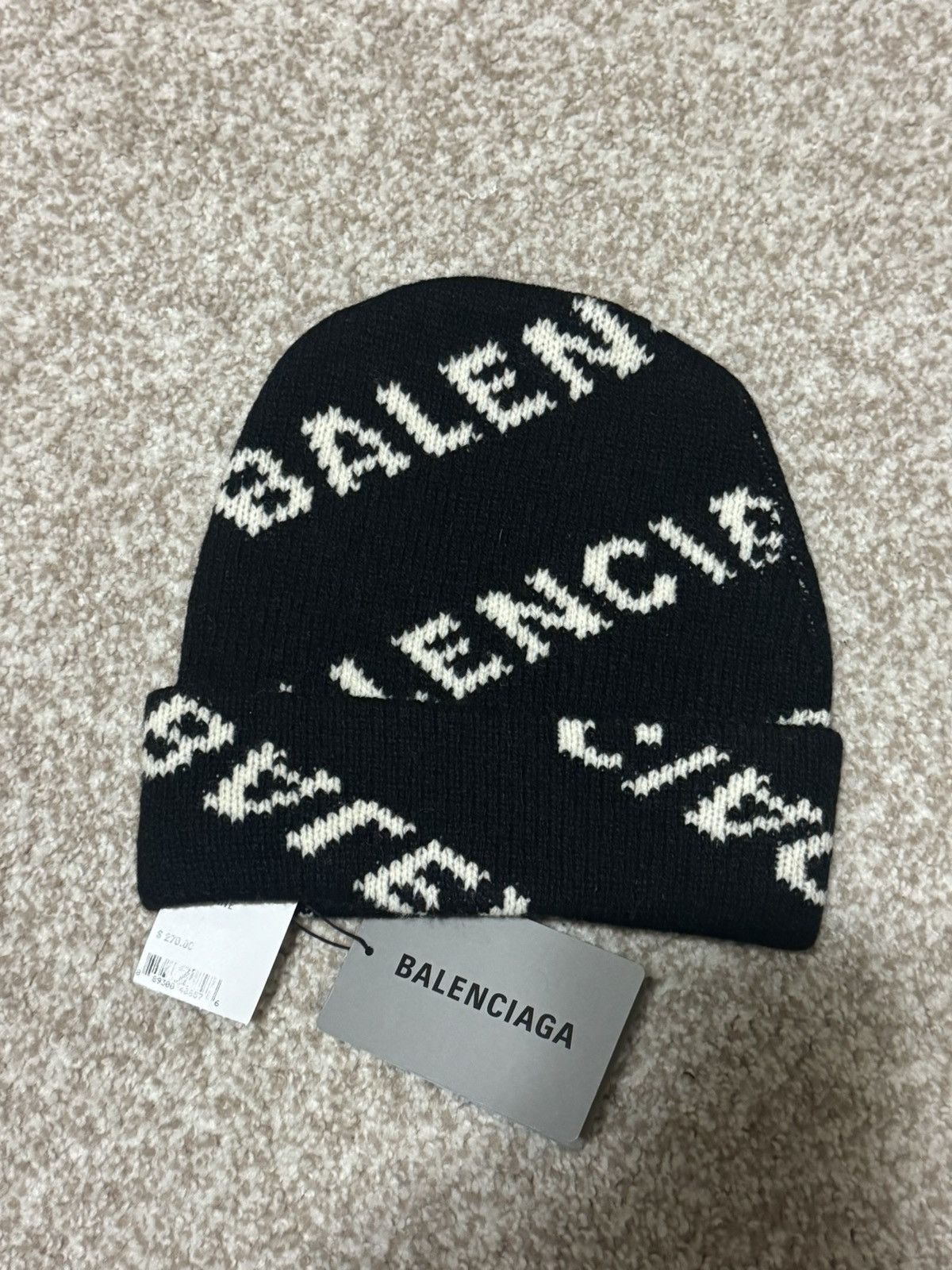image of Balenciaga Beanie All Over in Black, Men's