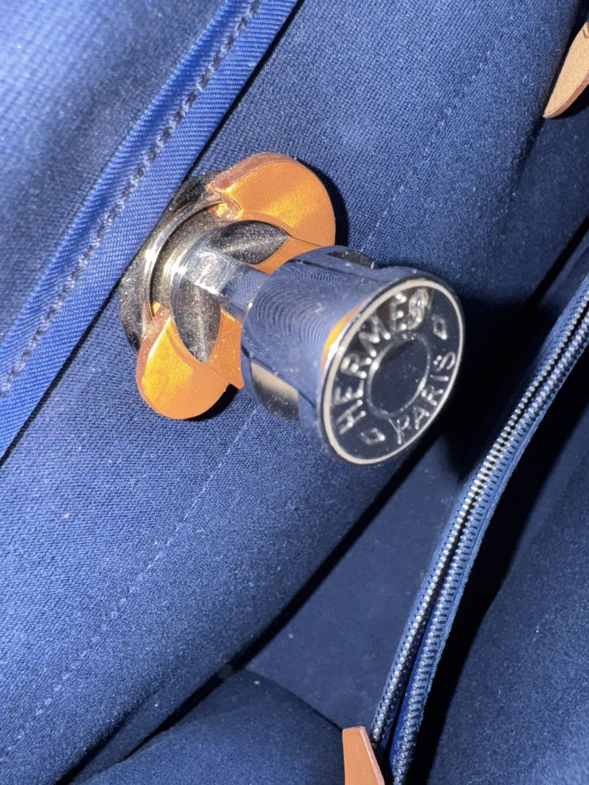 Hermes Military Toile Vache Hunter Herbag Zip 31 PM Bleu Fauve Size ONE SIZE - 7 Thumbnail