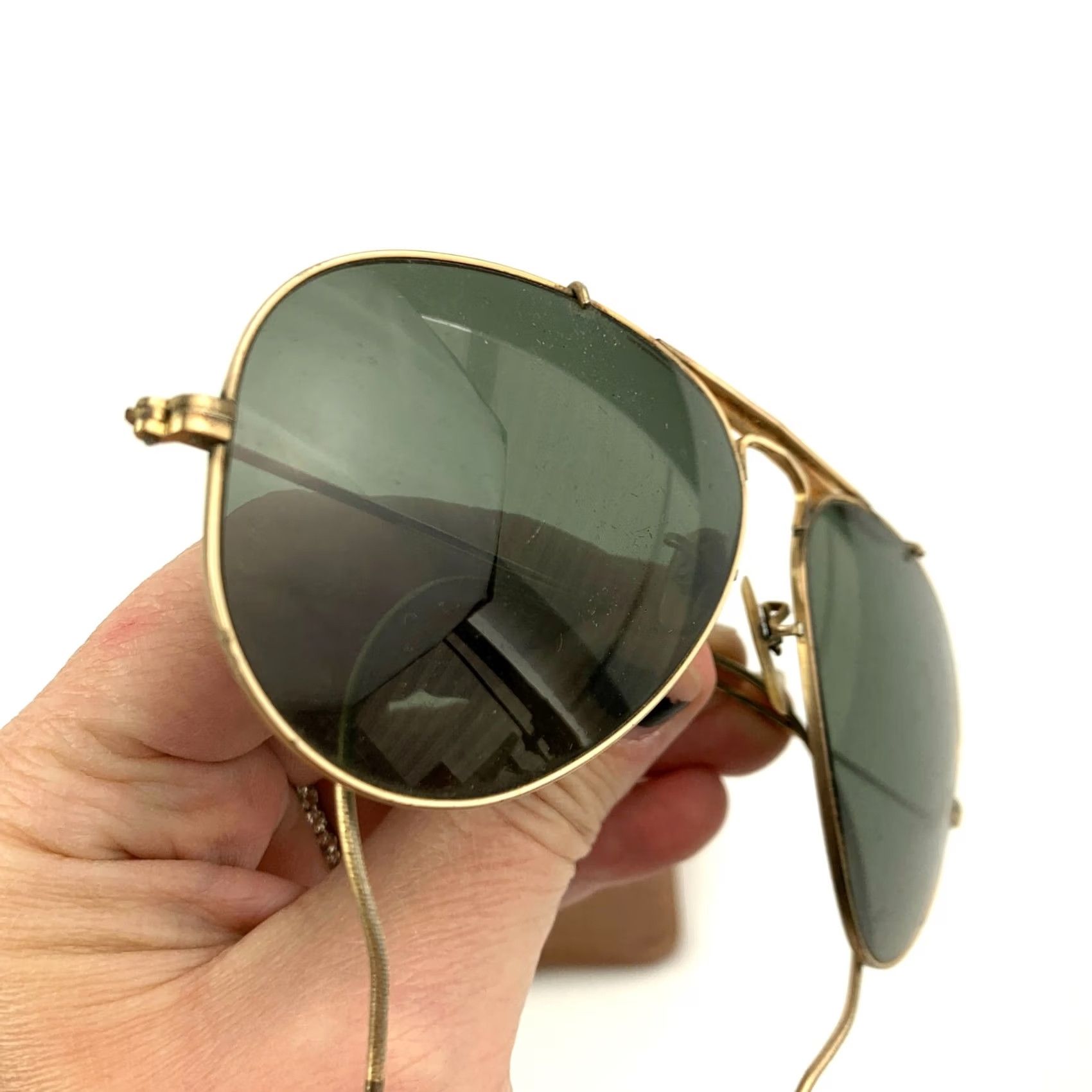 Vintage VINTAGE Ray-Ban Sunglasses Outdoorsman Gold Frames with Cable Arms Aviator Adult Unisex Men Women Gold Vintage B&L Included Size ONE SIZE - 5 Thumbnail