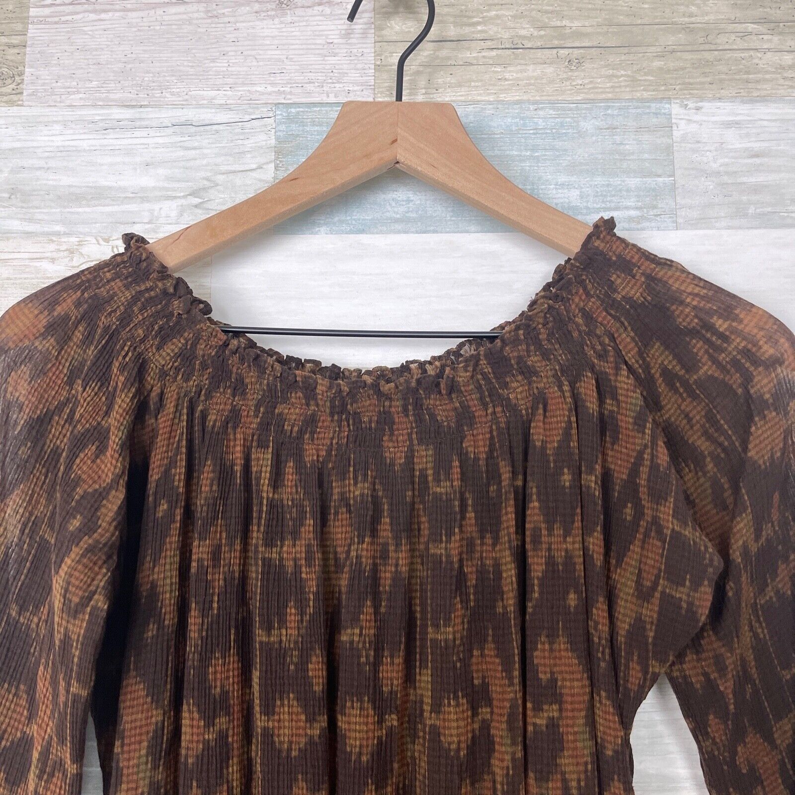 Lauren Ralph Lauren LRL Ralph Lauren Silk Crinkle Smock Peasant Top Brown Animal Size S / US 4 / IT 40 - 2 Thumbnail