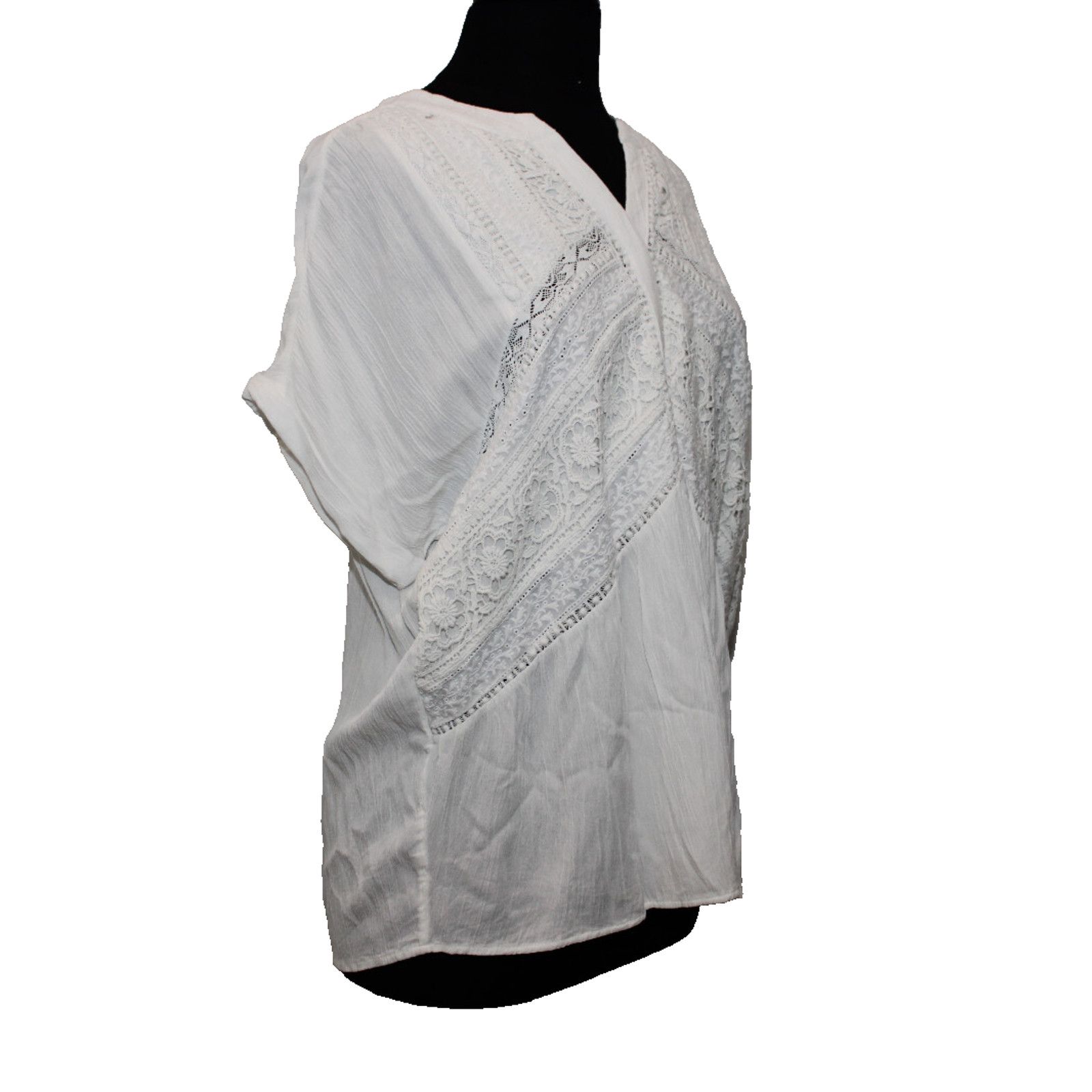 Chicos CHICO'S Crinkle Boho Alabaster Fairy Crochet Lace Top 2 $90 Size XL / US 12-14 / IT 48-50 - 2 Thumbnail