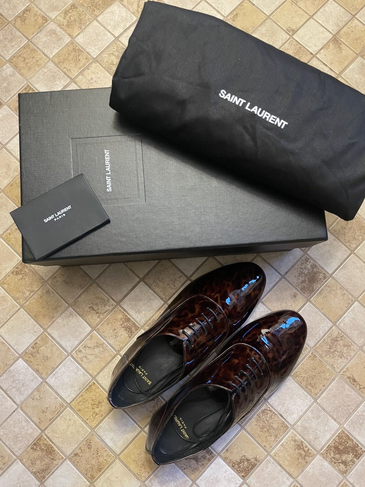 Saint Laurent Paris SLP Runway Patent Leather Lace Up Oxford Shoes Tortoise Size US 8 / EU 41 - 16 Thumbnail