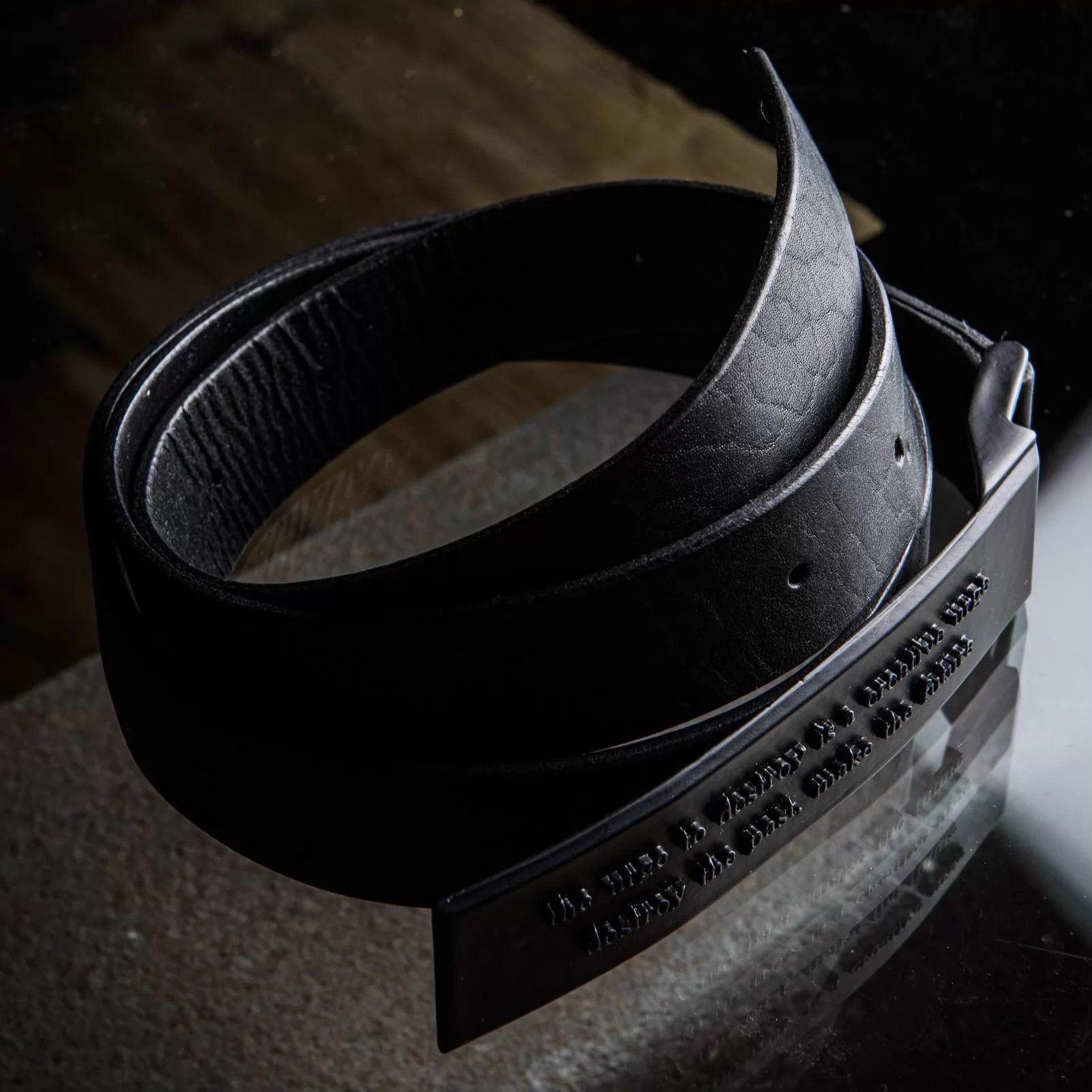 Julius Julius 7 Dark Inscription Black Leather Belt 117x3cm Size ONE SIZE - 2 Thumbnail