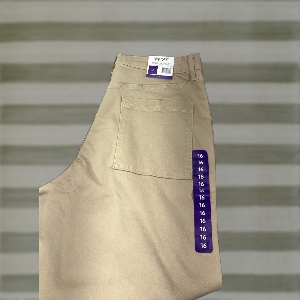 Nine West Nine West Pants Women Sz 16 Wide-Leg Beige Khaki Stretch Cotton Blend NWT 38x34 China Vietnam Spring Summer Fall Regular Men/Women? Size 38" / US 16 / IT 52 - 1 Thumbnail