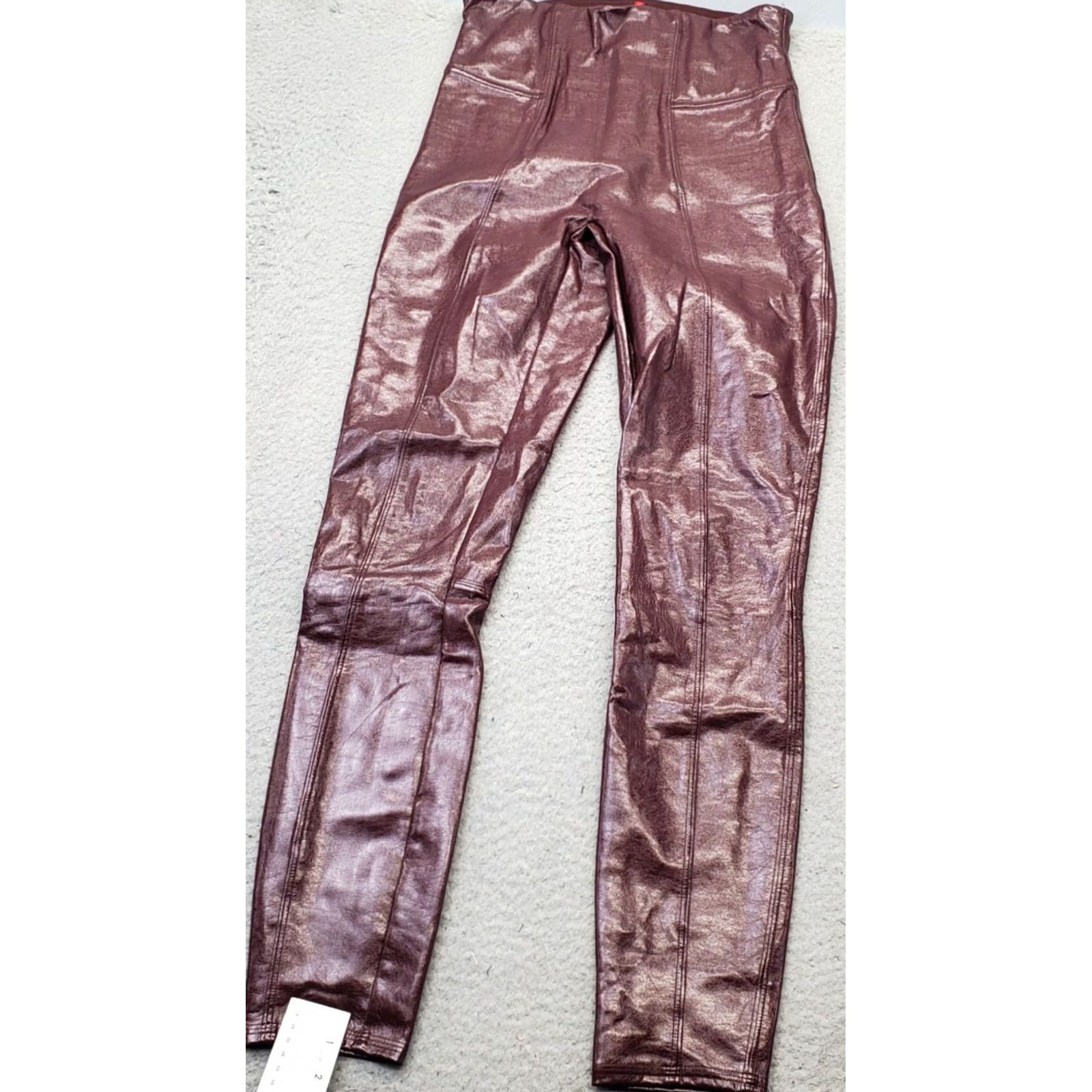 Spanx Spanx by Sara Blakely Faux Patent Leather Leggings Womens S Burgundy High Waist Size 28" / US 6 / IT 42 - 2 Thumbnail