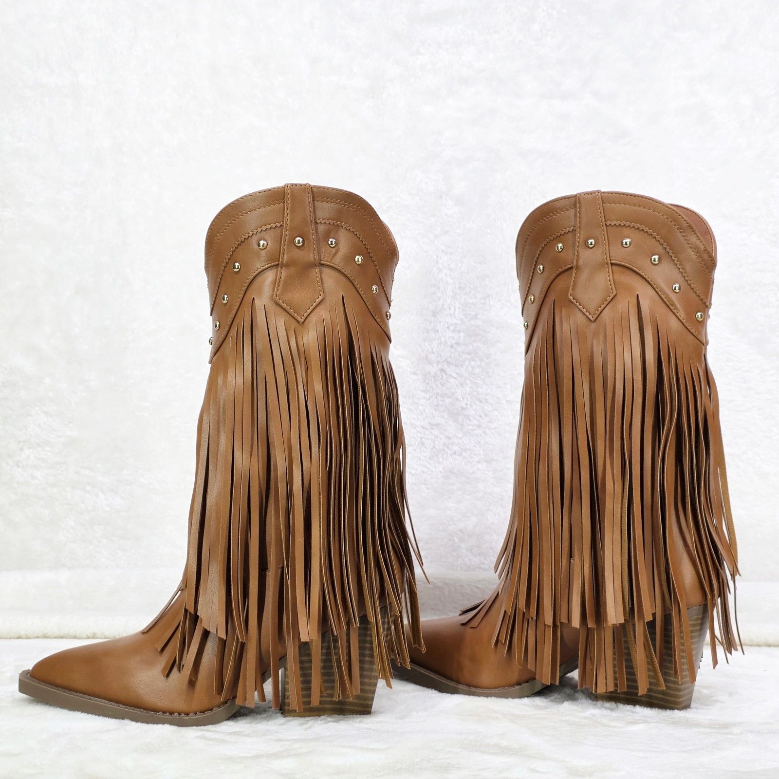 Other Boundary Tan Faux Leather Layered Fringe Country Western Cow Size US 7 / IT 37 - 1 Thumbnail