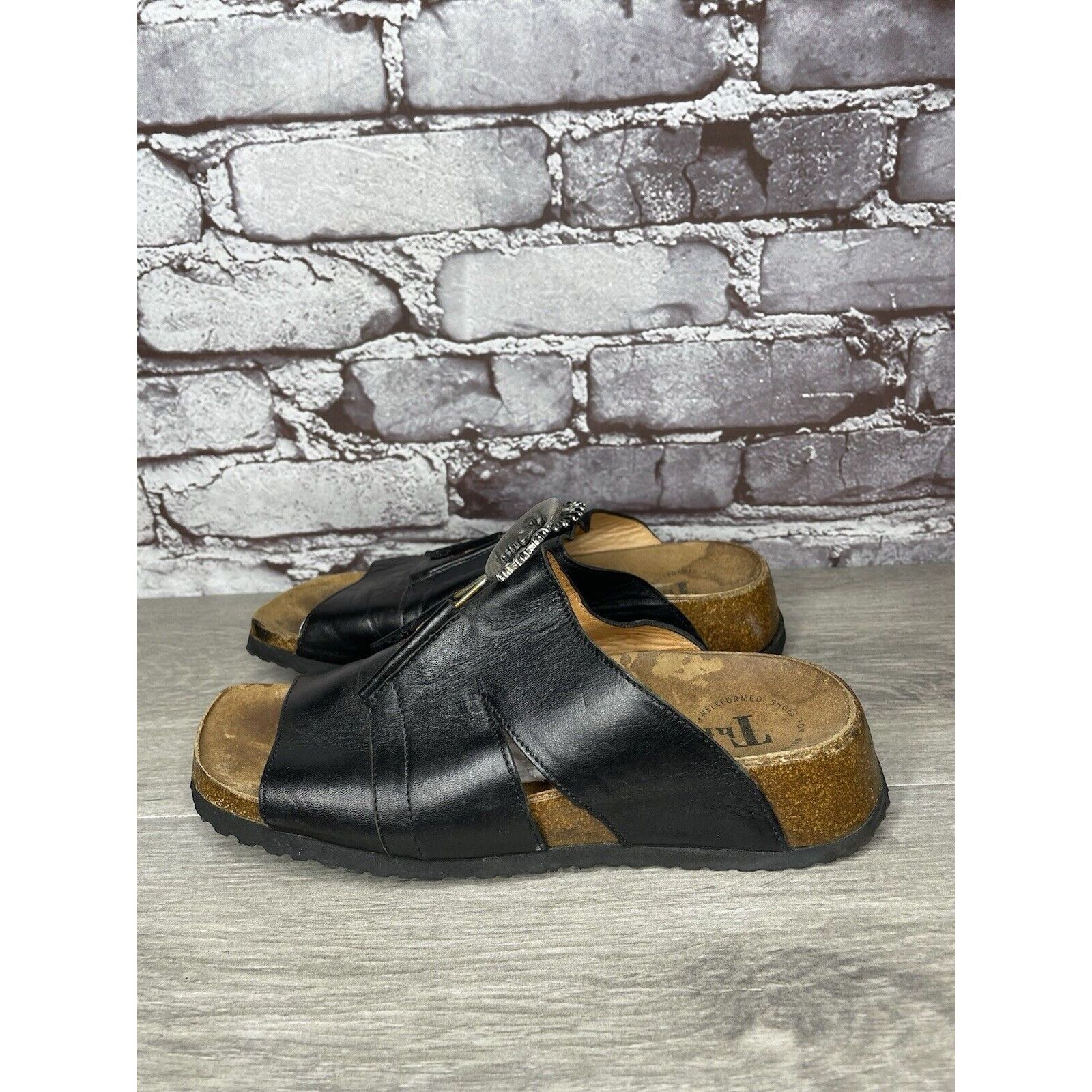 Other Think! Black Leather Cork Sun Moon Silver Wedge Sandals Wome Size US 6.5 / IT 36.5 - 8 Thumbnail