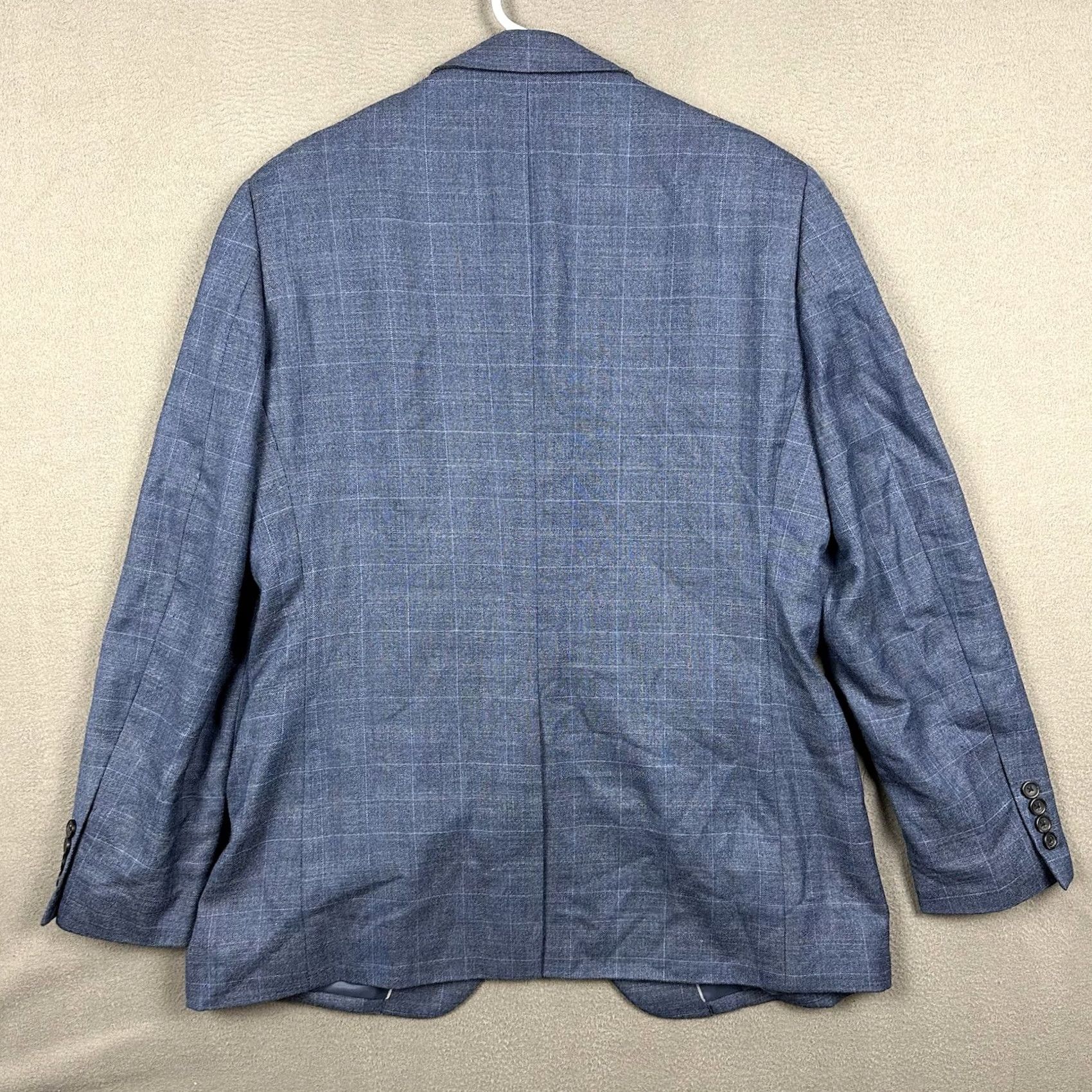Joseph Joseph & Feiss Blue Wool Sport Coat Jacket - Single-Breasted, Plaid Windowpane, 40R, Men, Notch Lapel, Two-Button Front, Classic Fit Size US XXS / EU 40 - 2 Thumbnail